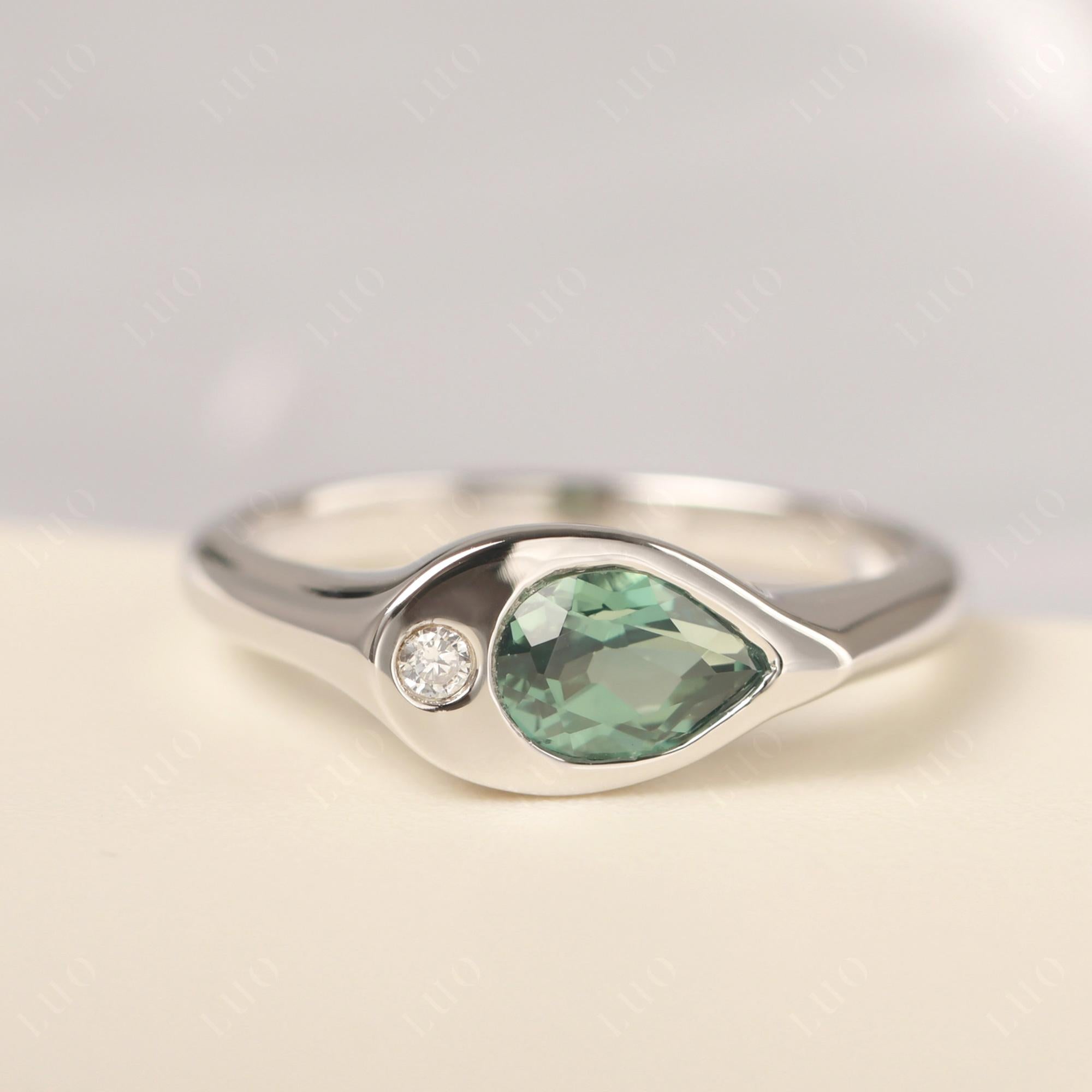 Lab Created Green Sapphire East West Pear Engagement Ring - LUO Jewelry