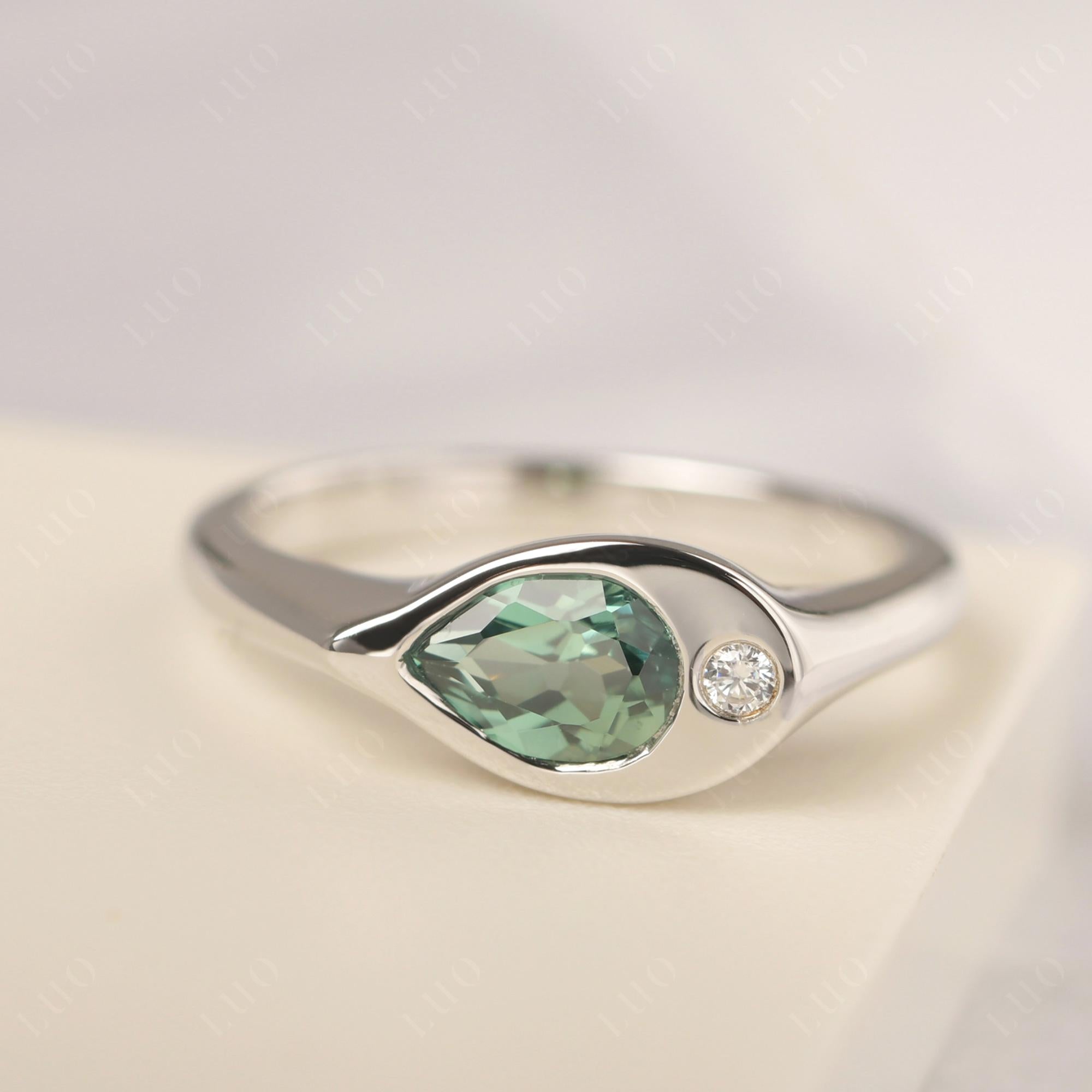 Lab Created Green Sapphire East West Pear Engagement Ring - LUO Jewelry