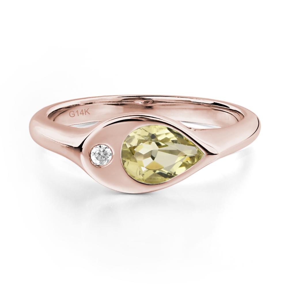Lemon Quartz East West Pear Engagement Ring - LUO Jewelry #metal_14k rose gold