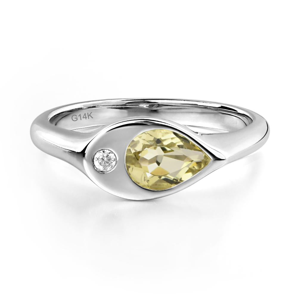 Lemon Quartz East West Pear Engagement Ring - LUO Jewelry #metal_14k white gold