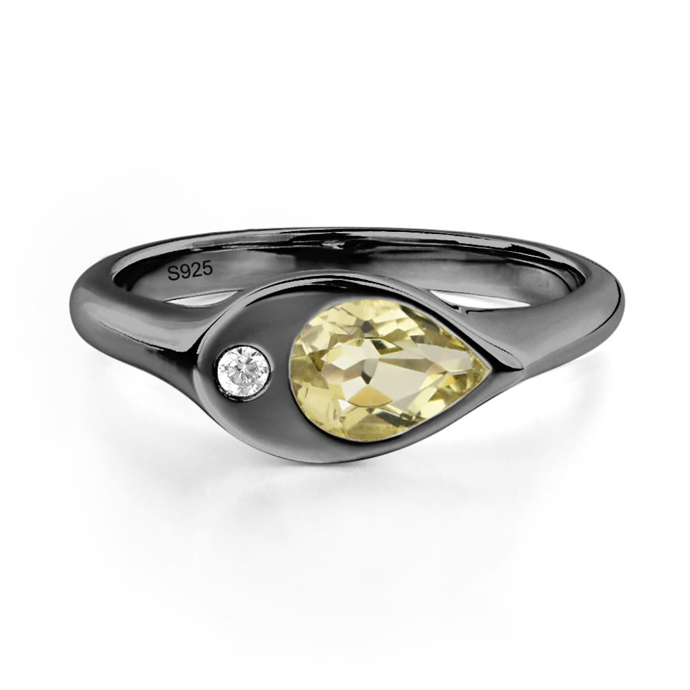 Lemon Quartz East West Pear Engagement Ring - LUO Jewelry #metal_black finish sterling silver
