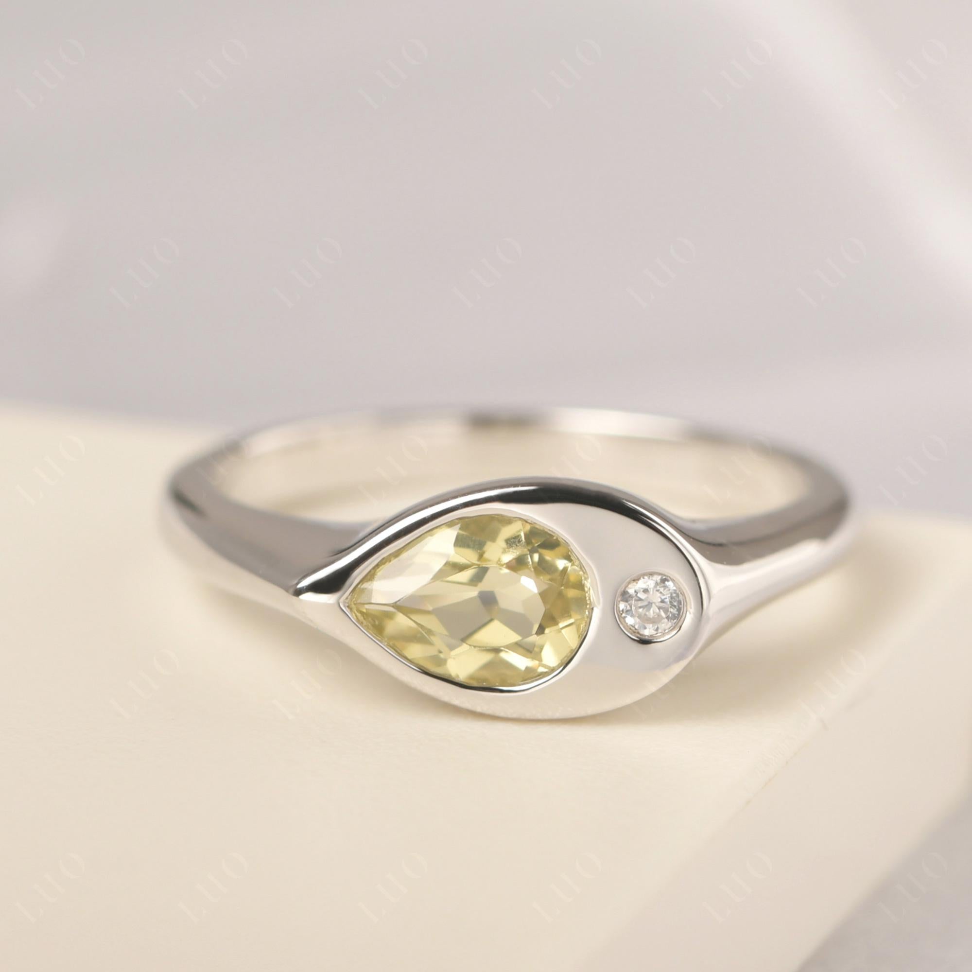 Lemon Quartz East West Pear Engagement Ring - LUO Jewelry