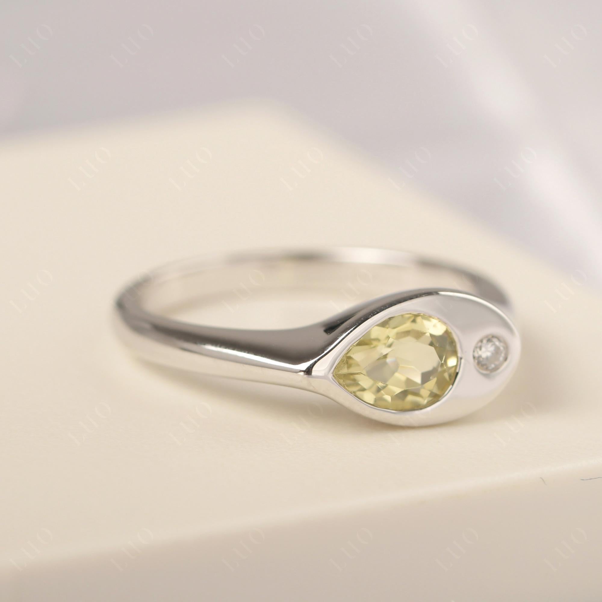 Lemon Quartz East West Pear Engagement Ring - LUO Jewelry