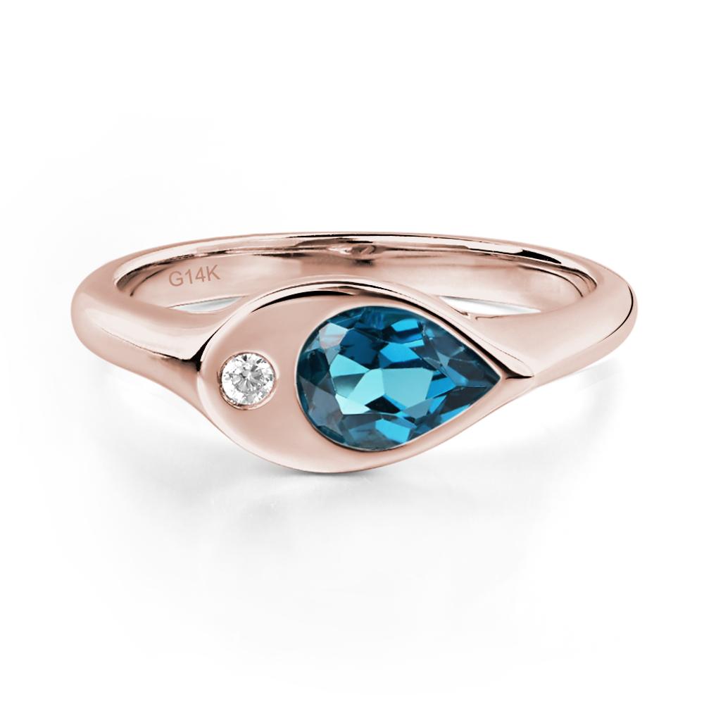 London Blue Topaz East West Pear Engagement Ring - LUO Jewelry #metal_14k rose gold