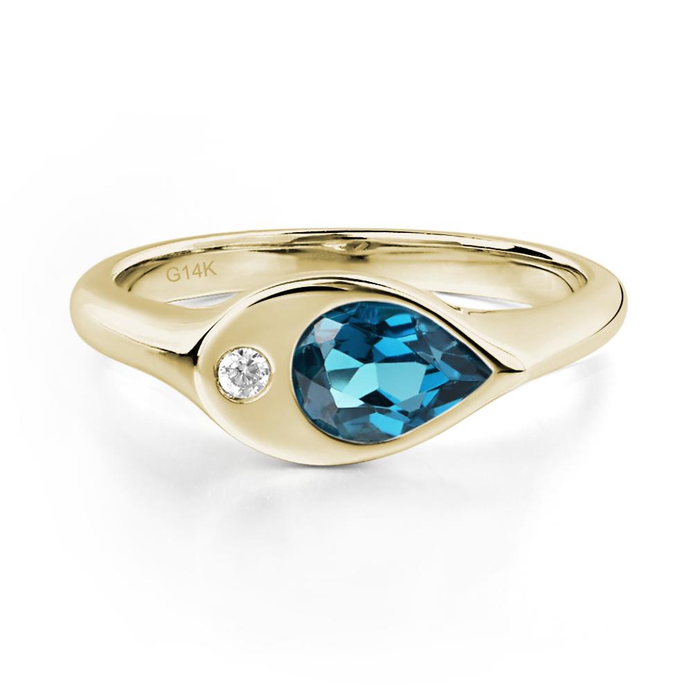 London Blue Topaz East West Pear Engagement Ring - LUO Jewelry #metal_14k yellow gold
