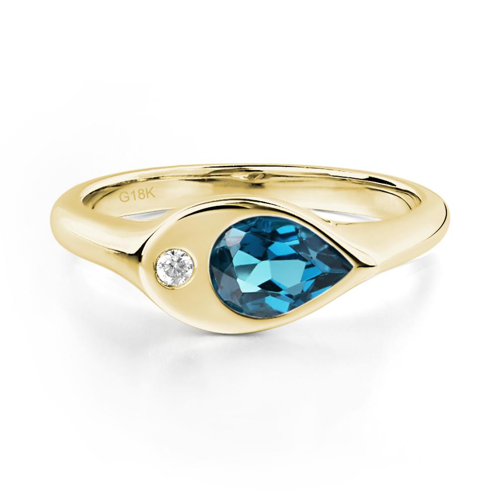 London Blue Topaz East West Pear Engagement Ring - LUO Jewelry #metal_18k yellow gold