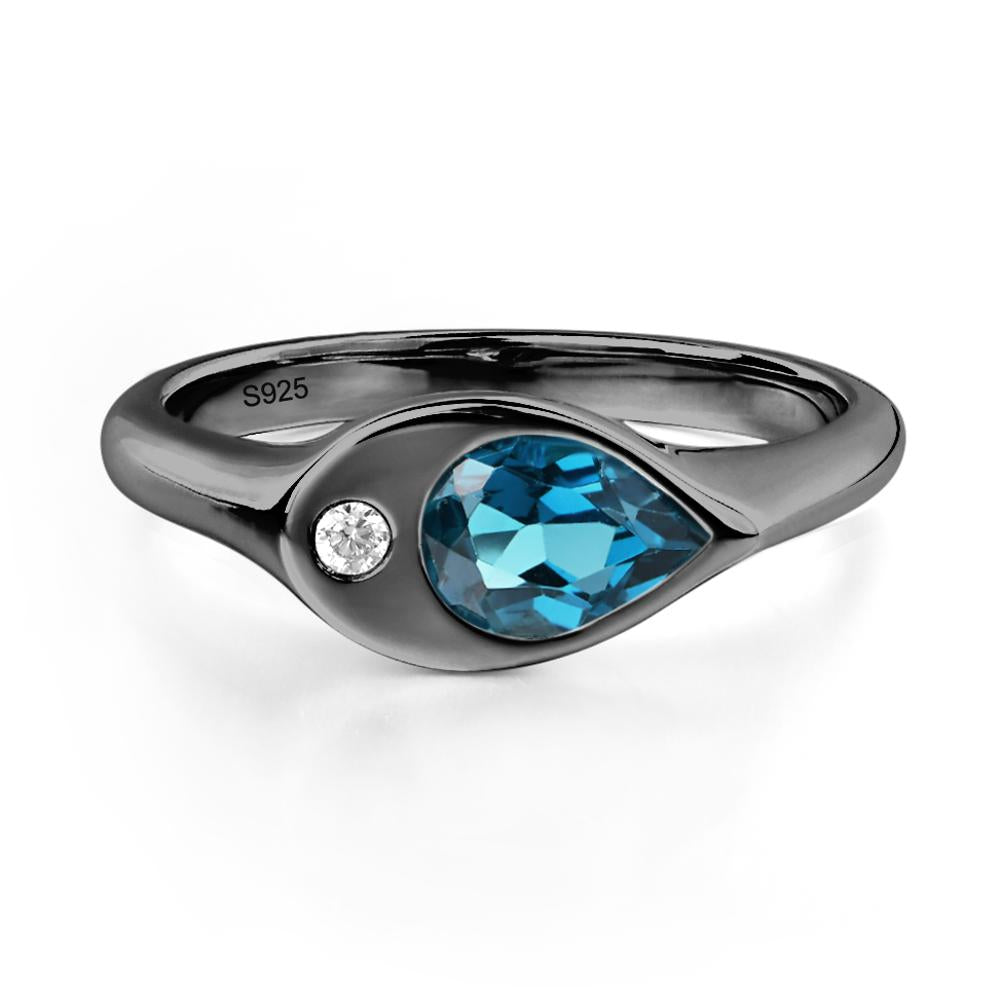 London Blue Topaz East West Pear Engagement Ring - LUO Jewelry #metal_black finish sterling silver