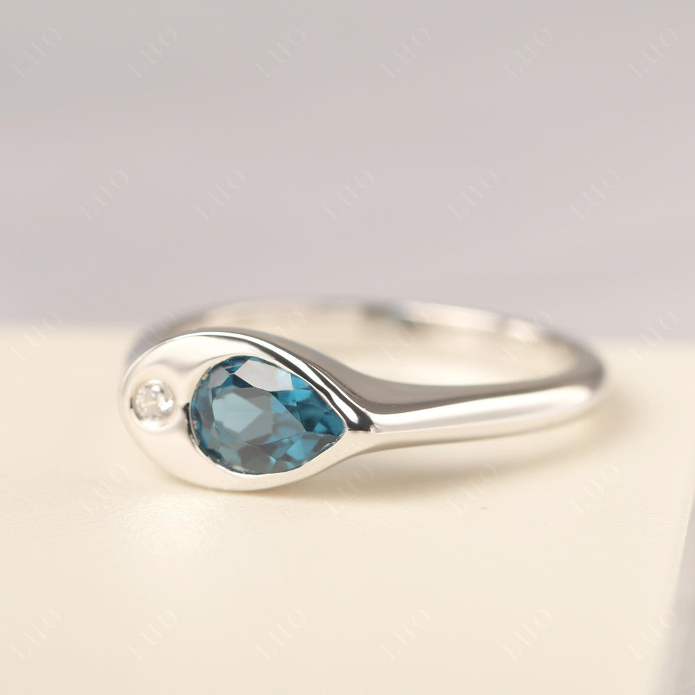 Vintage London Blue Topaz Ring East West Pear Shaped Ring - LUO Jewelry
