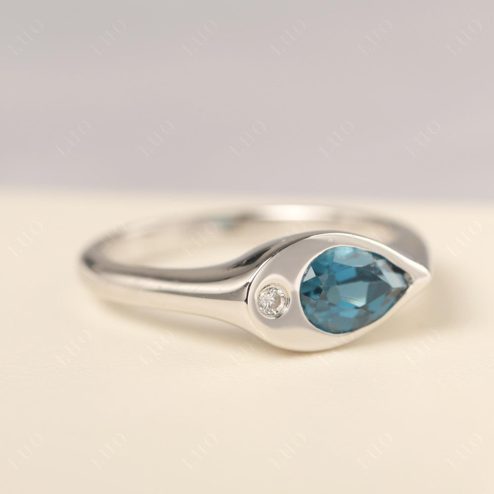 Vintage London Blue Topaz Ring East West Pear Shaped Ring - LUO Jewelry