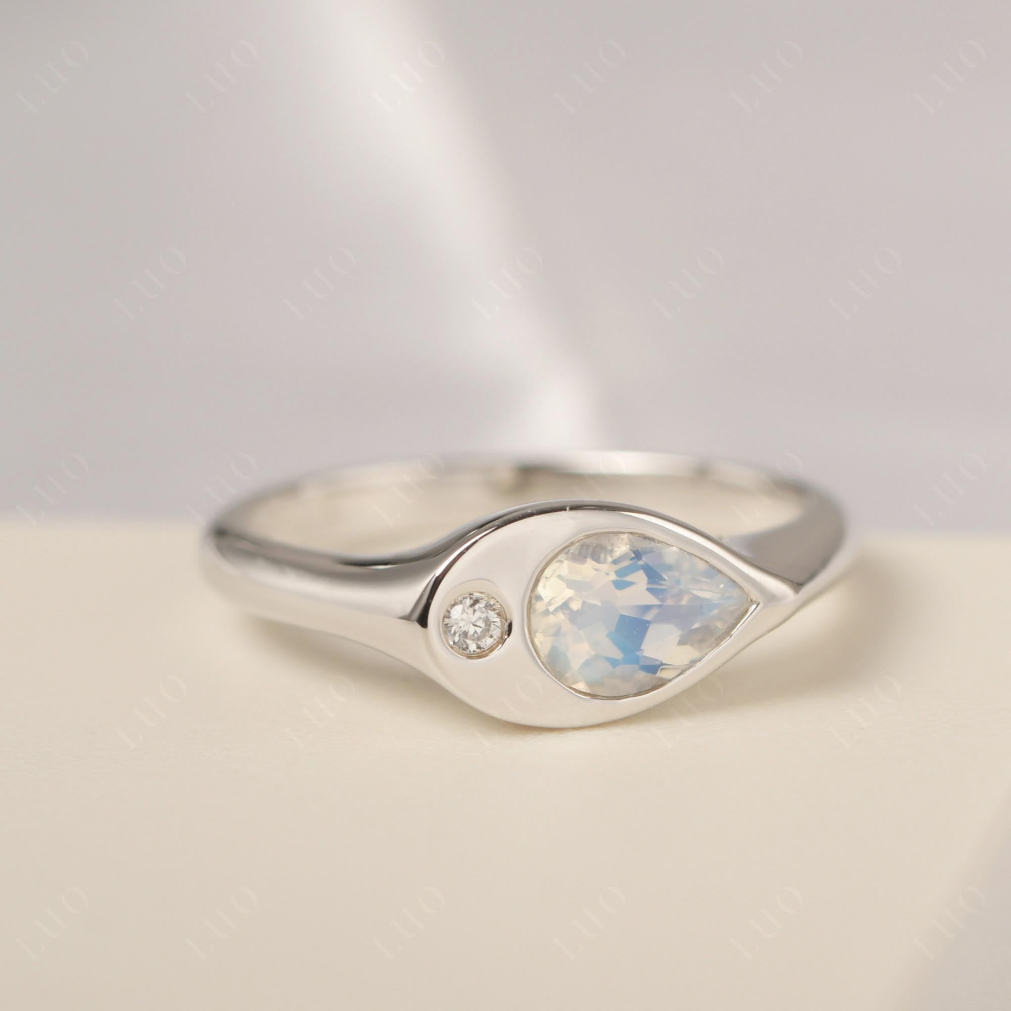 Moonstone East West Pear Engagement Ring - LUO Jewelry