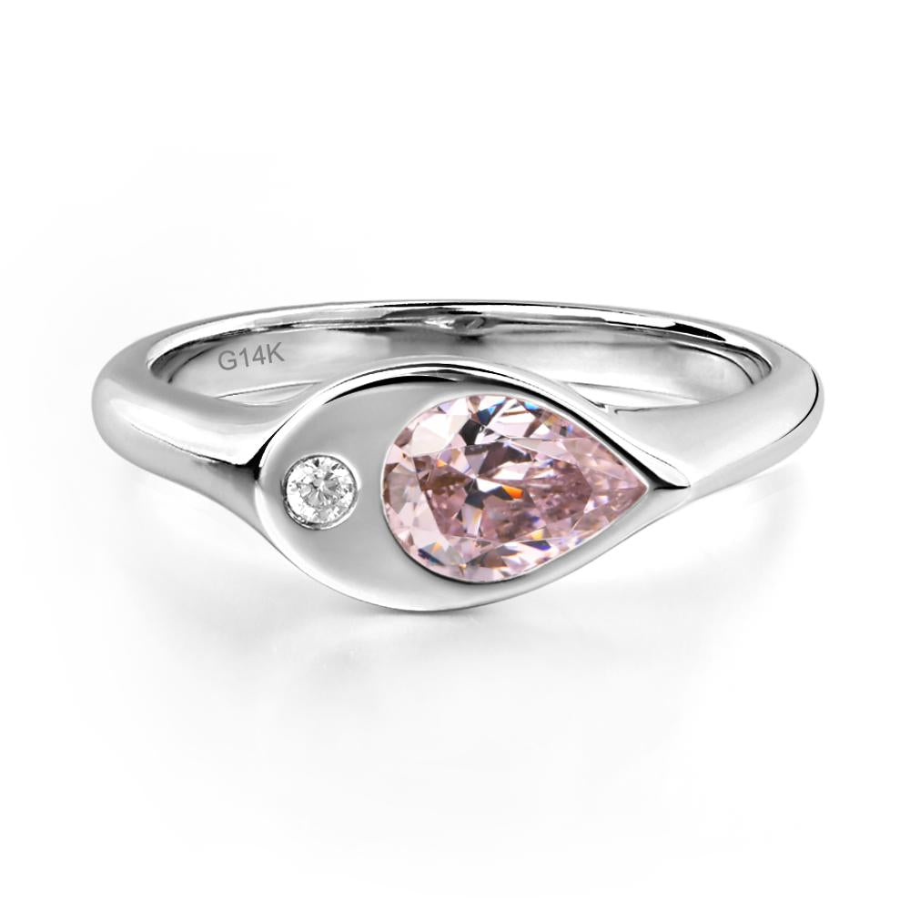 Pink Cubic Zirconia East West Pear Engagement Ring - LUO Jewelry #metal_14k white gold