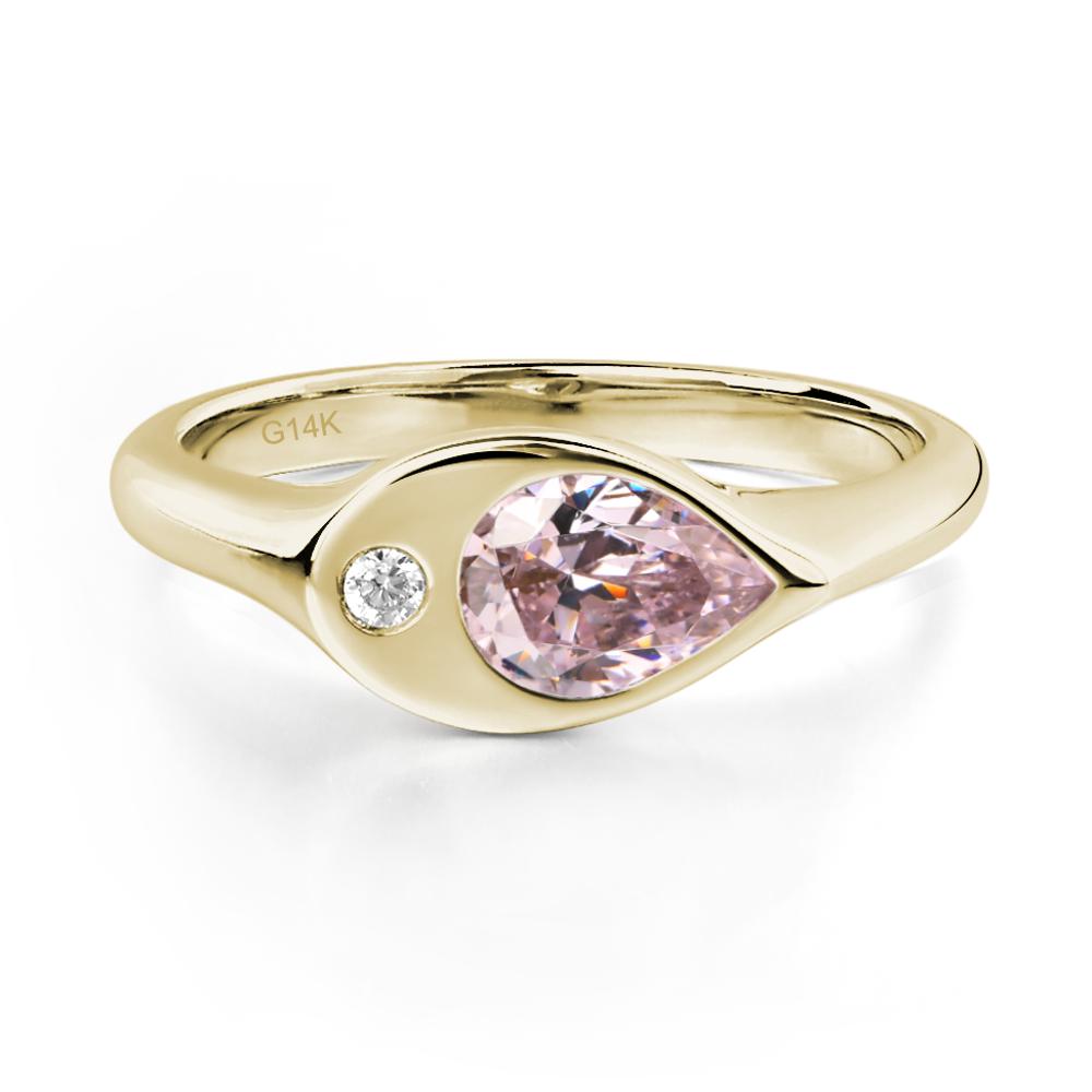 Pink Cubic Zirconia East West Pear Engagement Ring - LUO Jewelry #metal_14k yellow gold