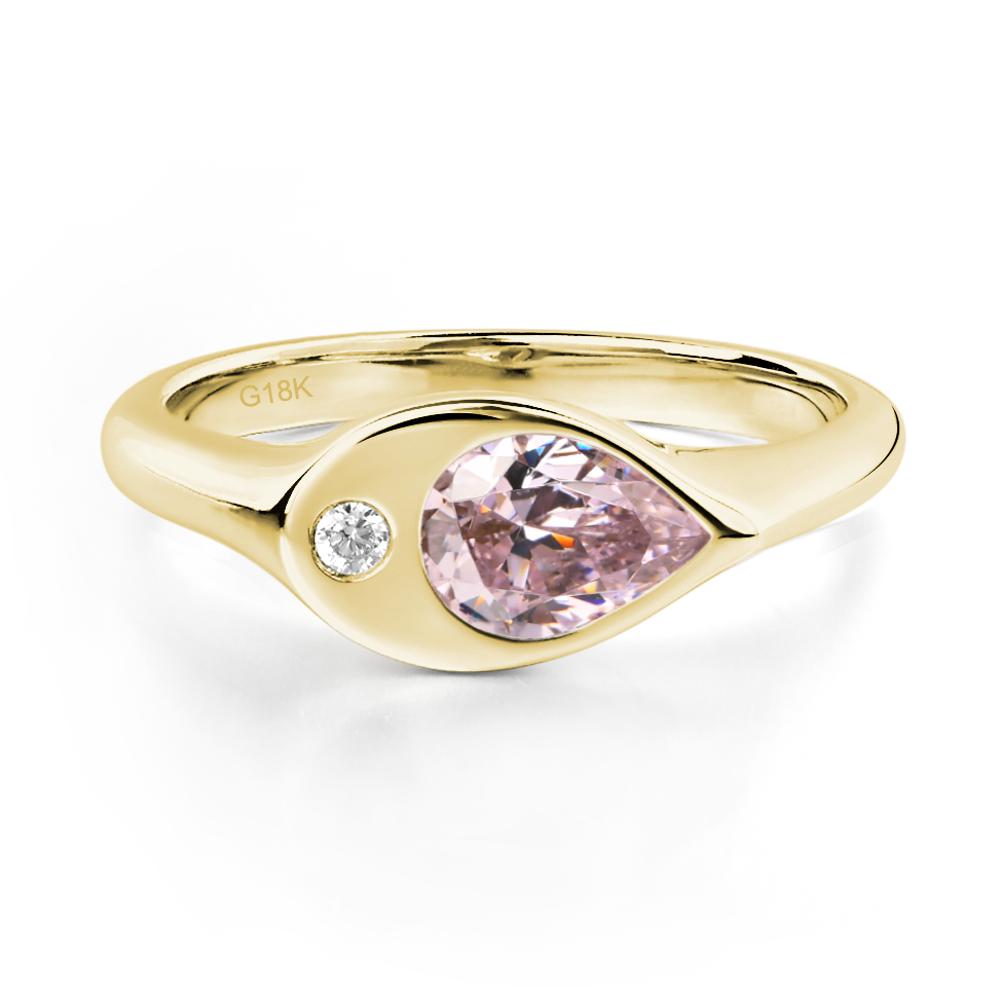 Pink Cubic Zirconia East West Pear Engagement Ring - LUO Jewelry #metal_18k yellow gold