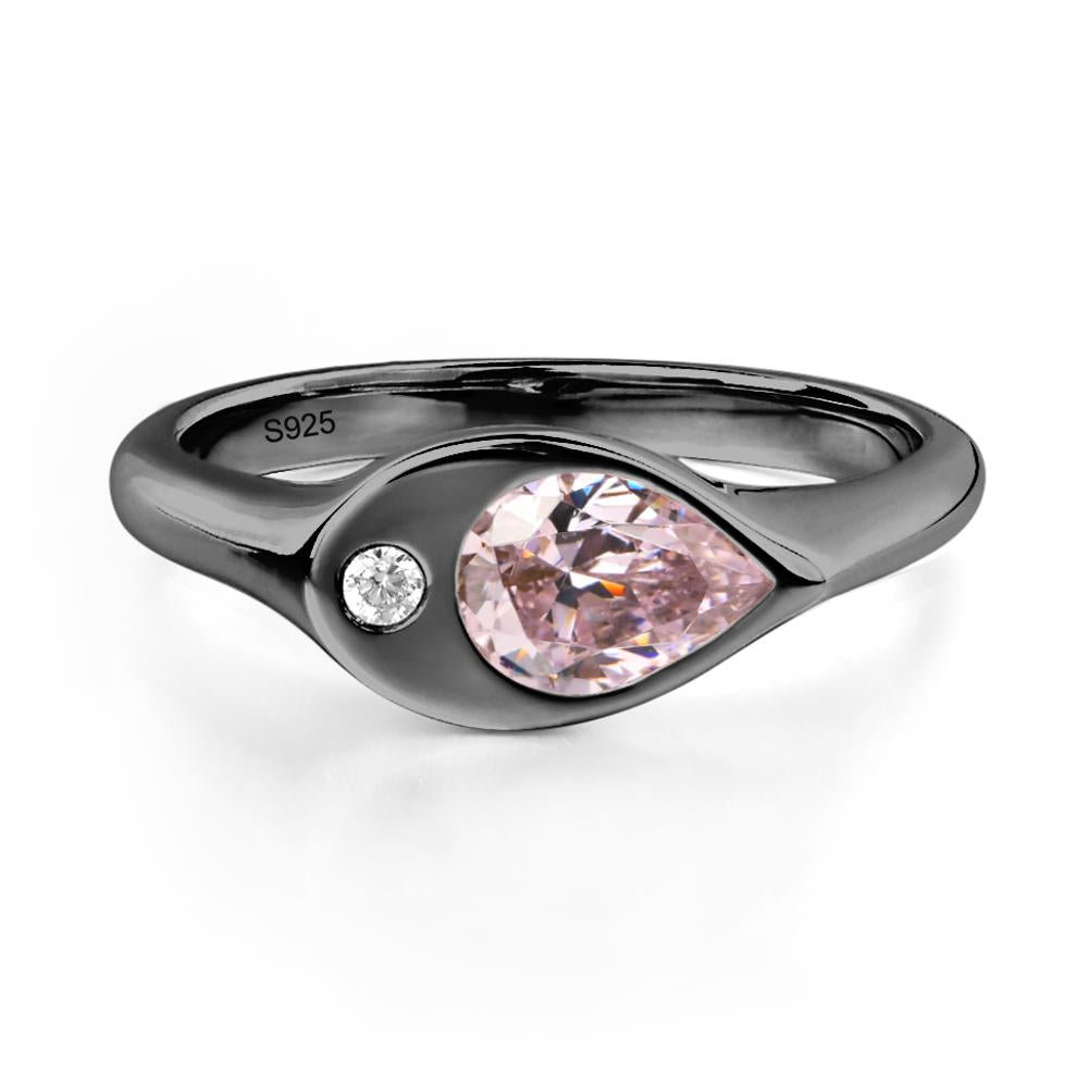 Pink Cubic Zirconia East West Pear Engagement Ring - LUO Jewelry #metal_black finish sterling silver