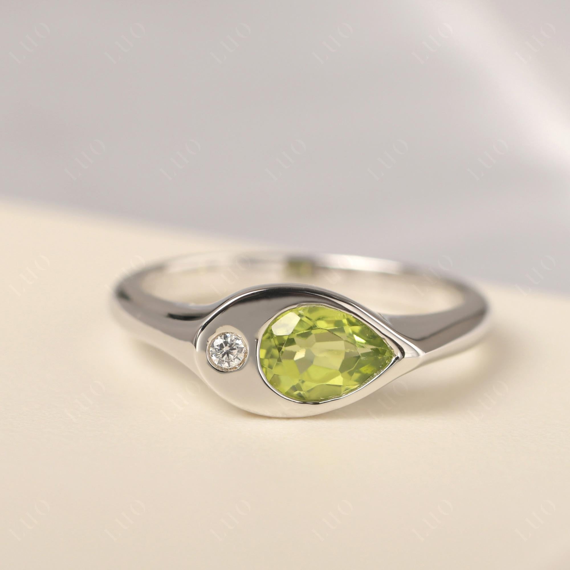 Peridot East West Pear Engagement Ring - LUO Jewelry