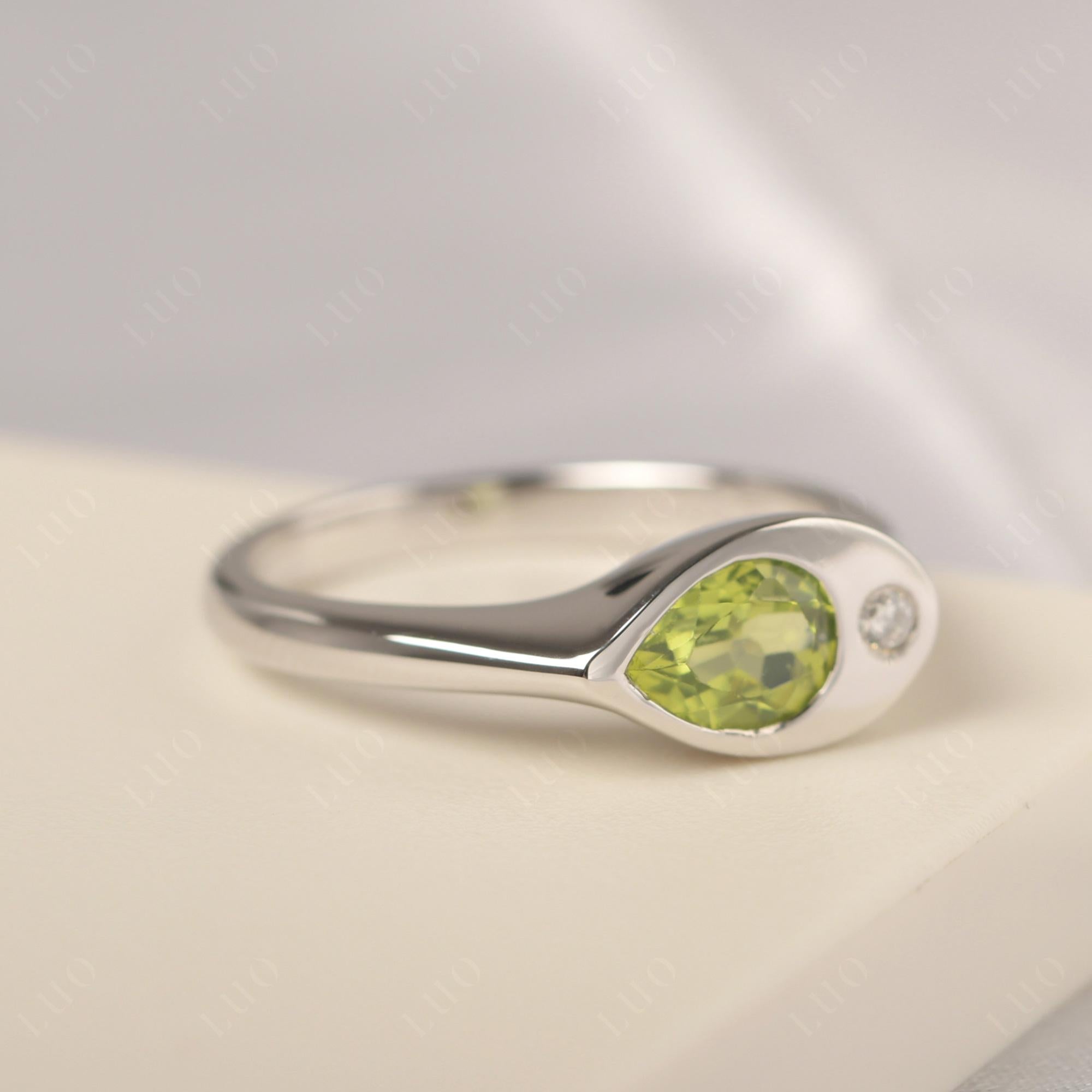 Peridot East West Pear Engagement Ring - LUO Jewelry