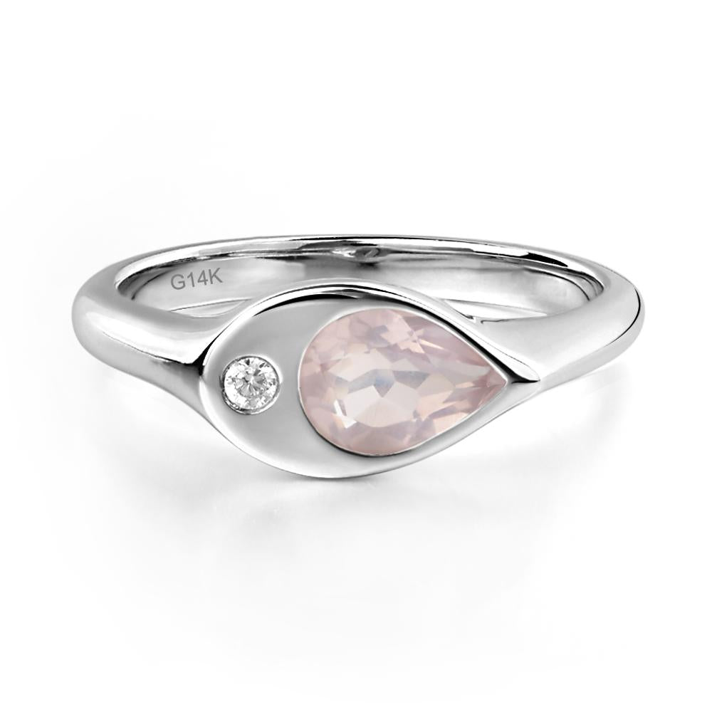 Rose Quartz East West Pear Engagement Ring - LUO Jewelry #metal_14k white gold