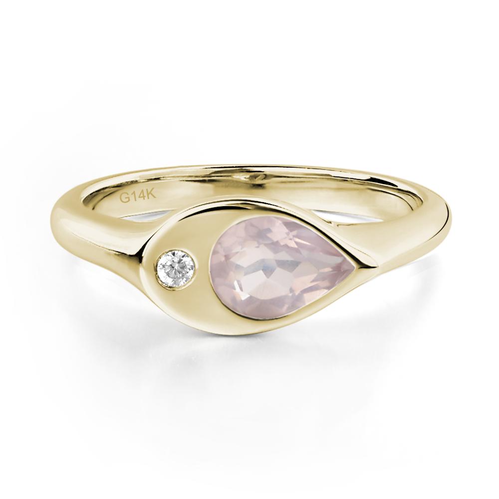 Rose Quartz East West Pear Engagement Ring - LUO Jewelry #metal_14k yellow gold