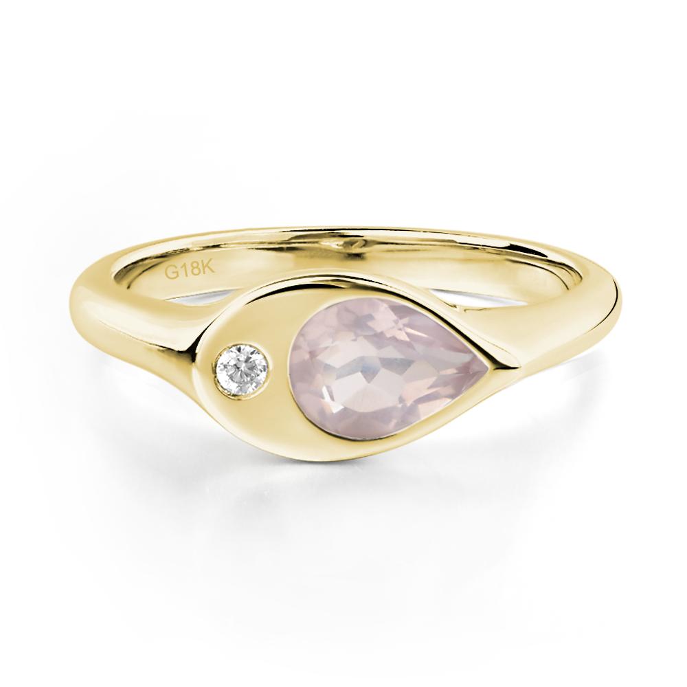 Rose Quartz East West Pear Engagement Ring - LUO Jewelry #metal_18k yellow gold