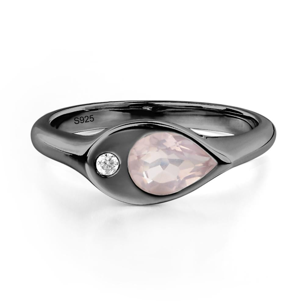 Rose Quartz East West Pear Engagement Ring - LUO Jewelry #metal_black finish sterling silver