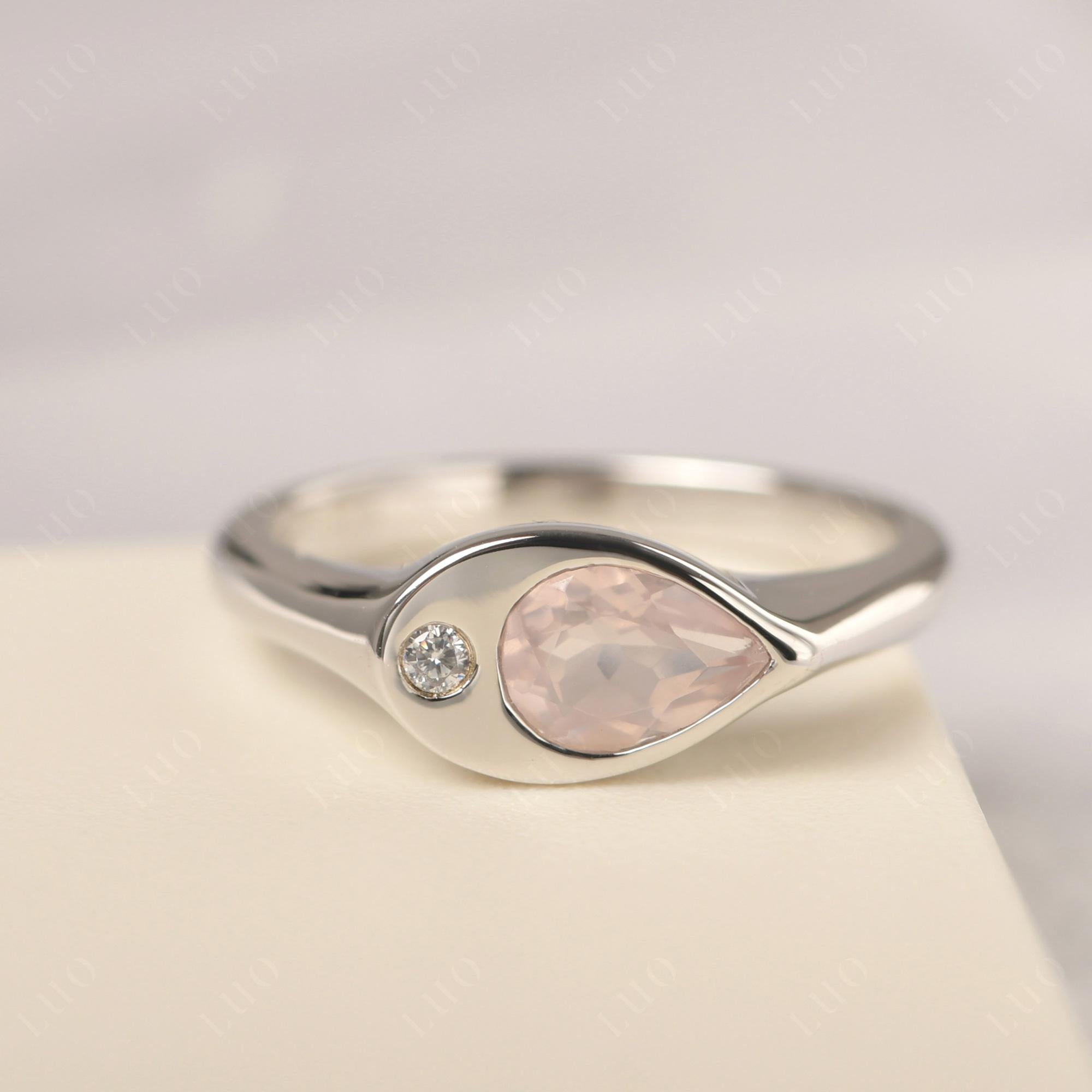 Rose Quartz East West Pear Engagement Ring - LUO Jewelry