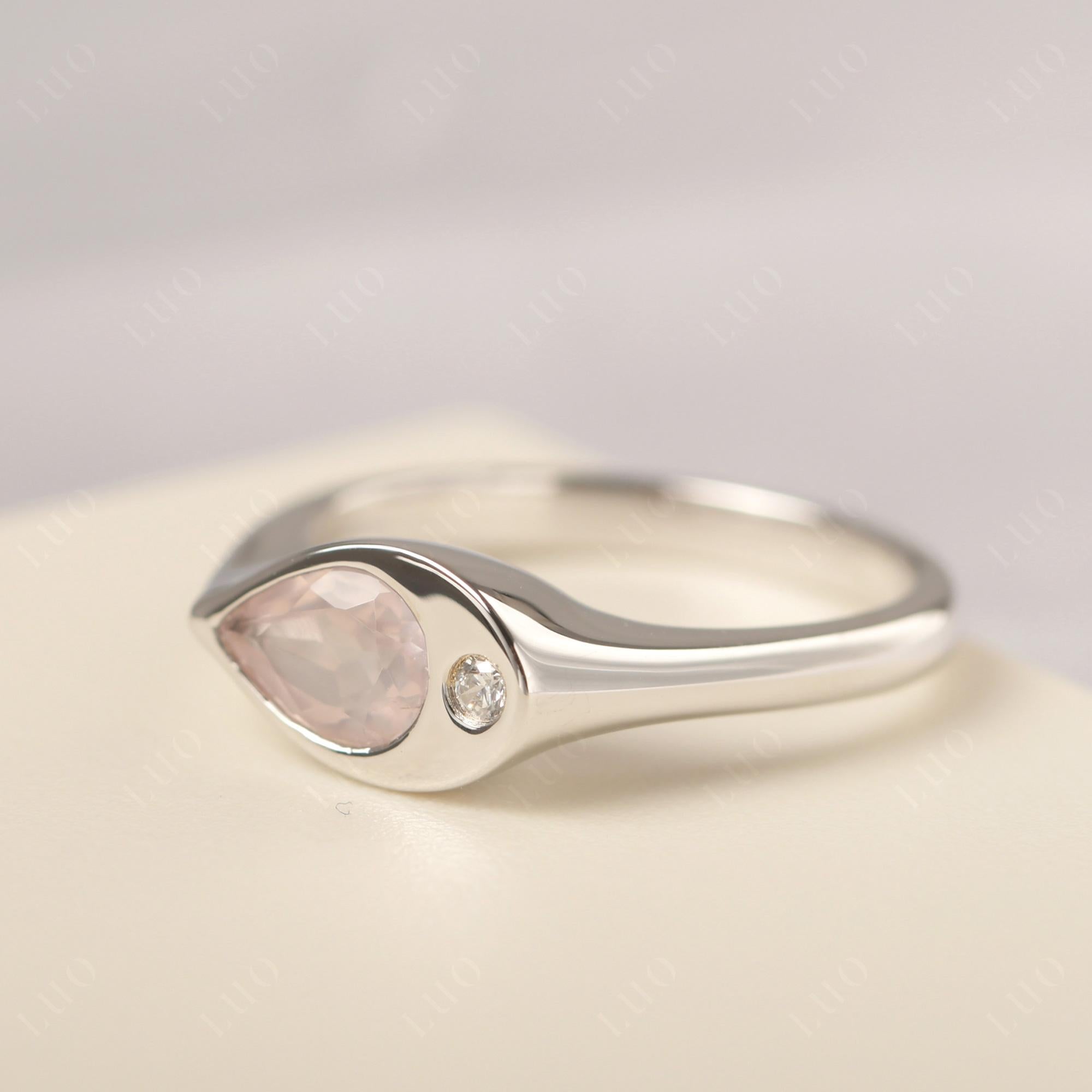 Rose Quartz East West Pear Engagement Ring - LUO Jewelry