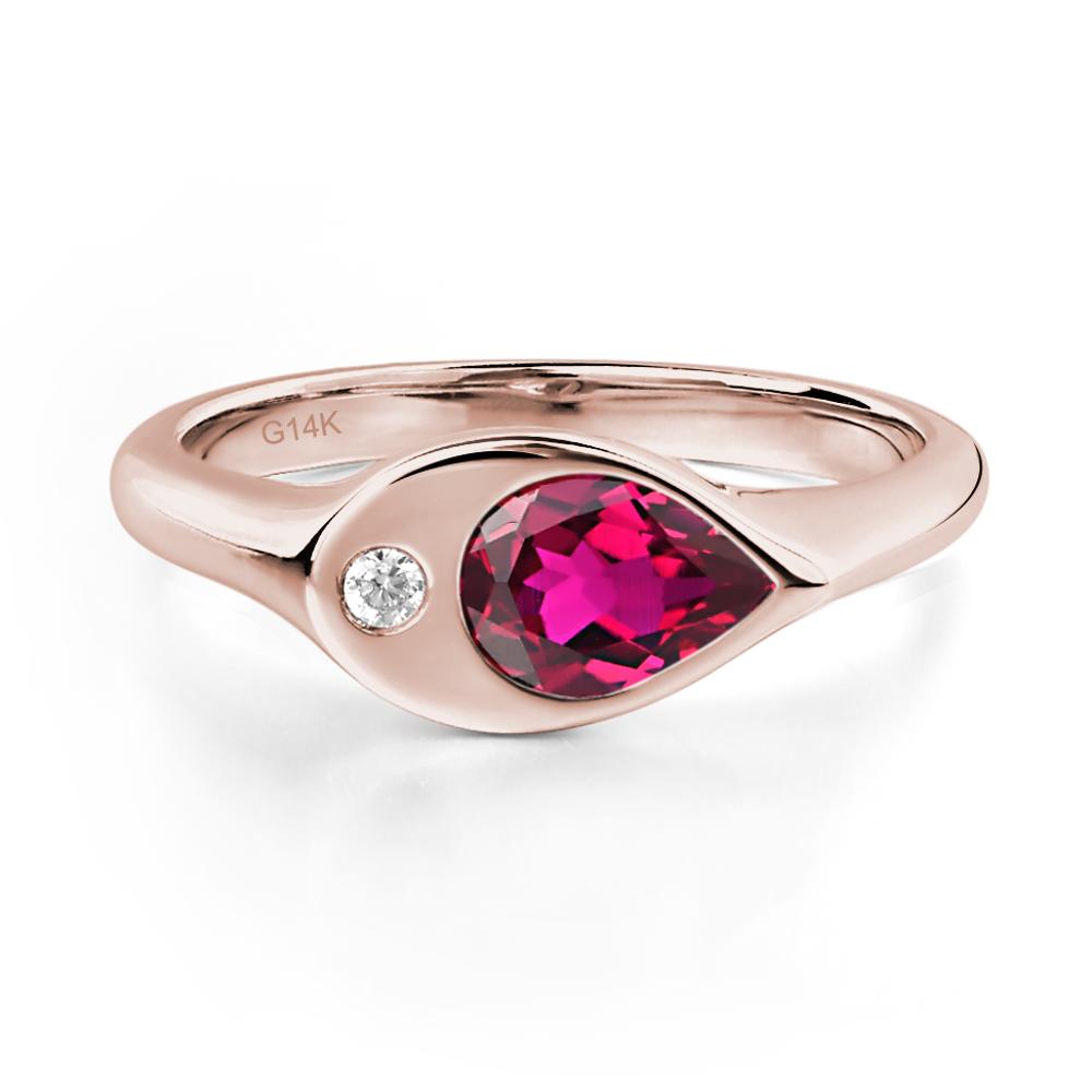 Lab Ruby East West Pear Engagement Ring - LUO Jewelry #metal_14k rose gold