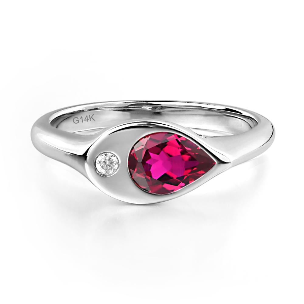Lab Ruby East West Pear Engagement Ring - LUO Jewelry #metal_14k white gold