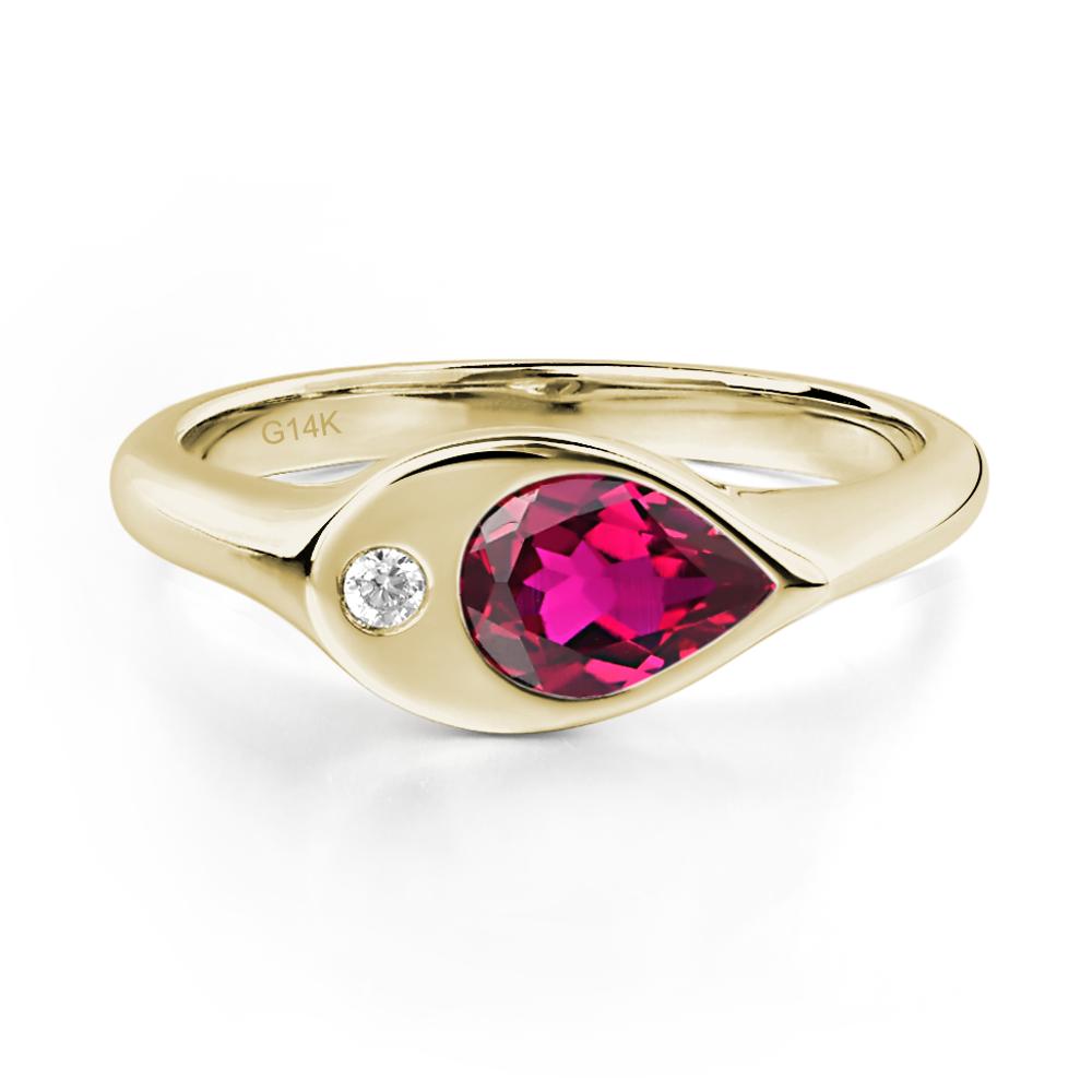 Lab Ruby East West Pear Engagement Ring - LUO Jewelry #metal_14k yellow gold