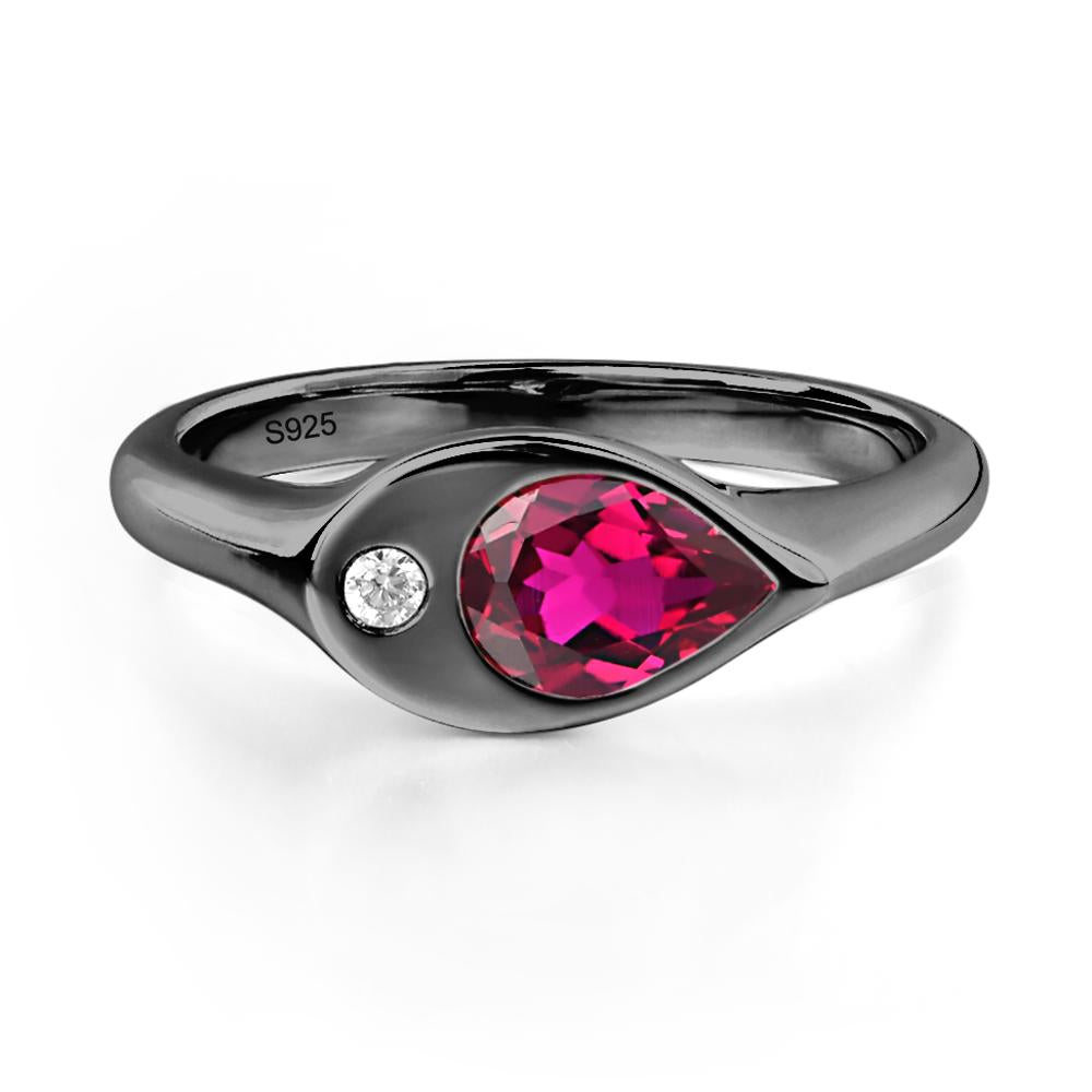 Lab Ruby East West Pear Engagement Ring - LUO Jewelry #metal_black finish sterling silver