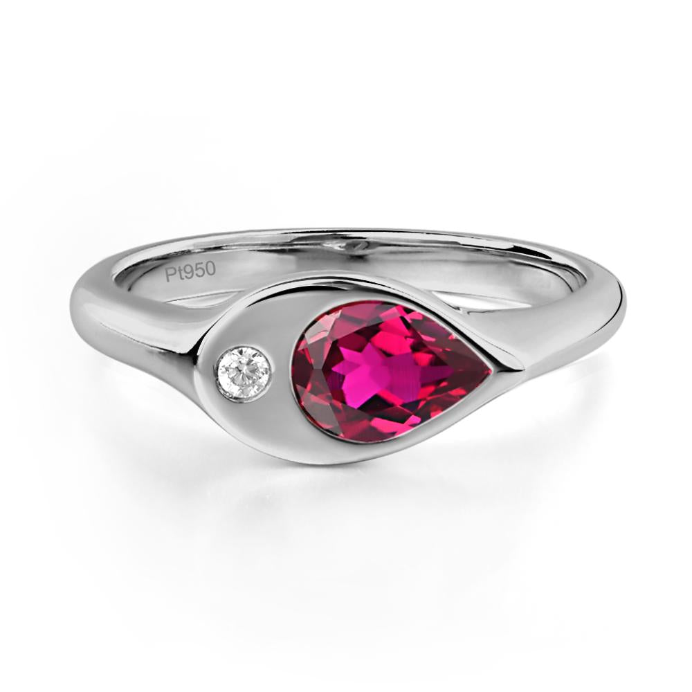 Lab Ruby East West Pear Engagement Ring - LUO Jewelry #metal_platinum
