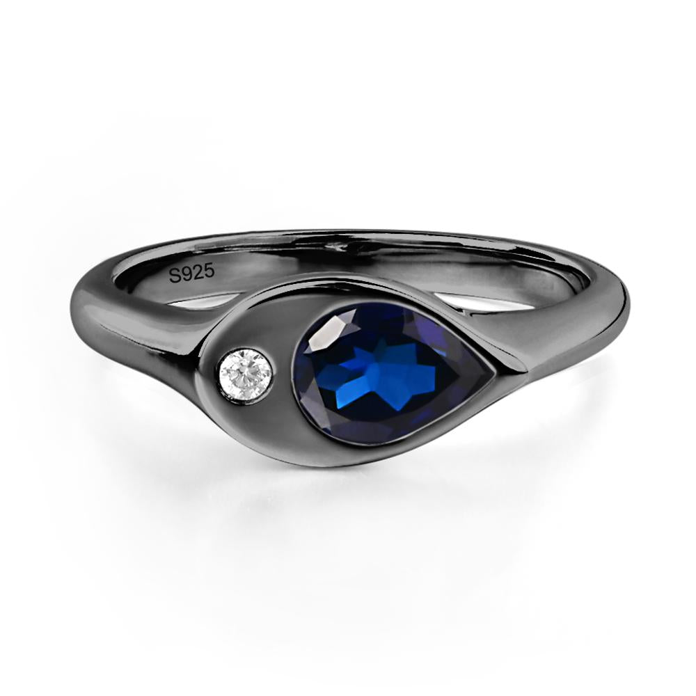 Sapphire East West Pear Engagement Ring - LUO Jewelry #metal_black finish sterling silver