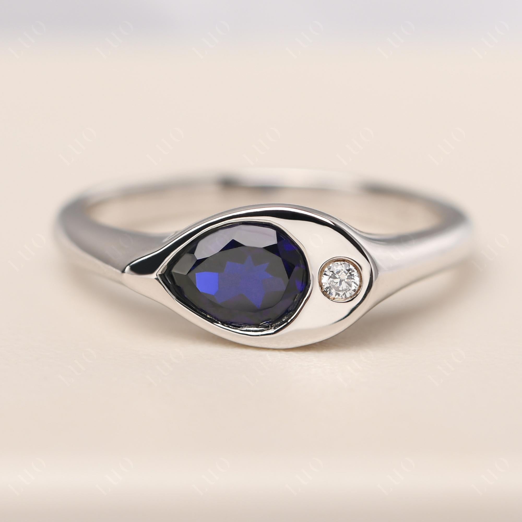 Sapphire East West Pear Engagement Ring - LUO Jewelry