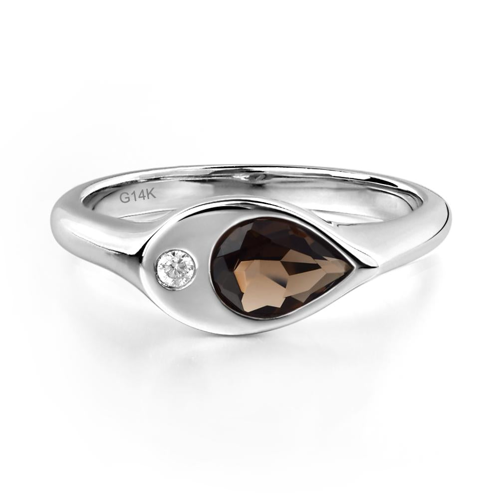 Smoky Quartz East West Pear Engagement Ring - LUO Jewelry #metal_14k white gold
