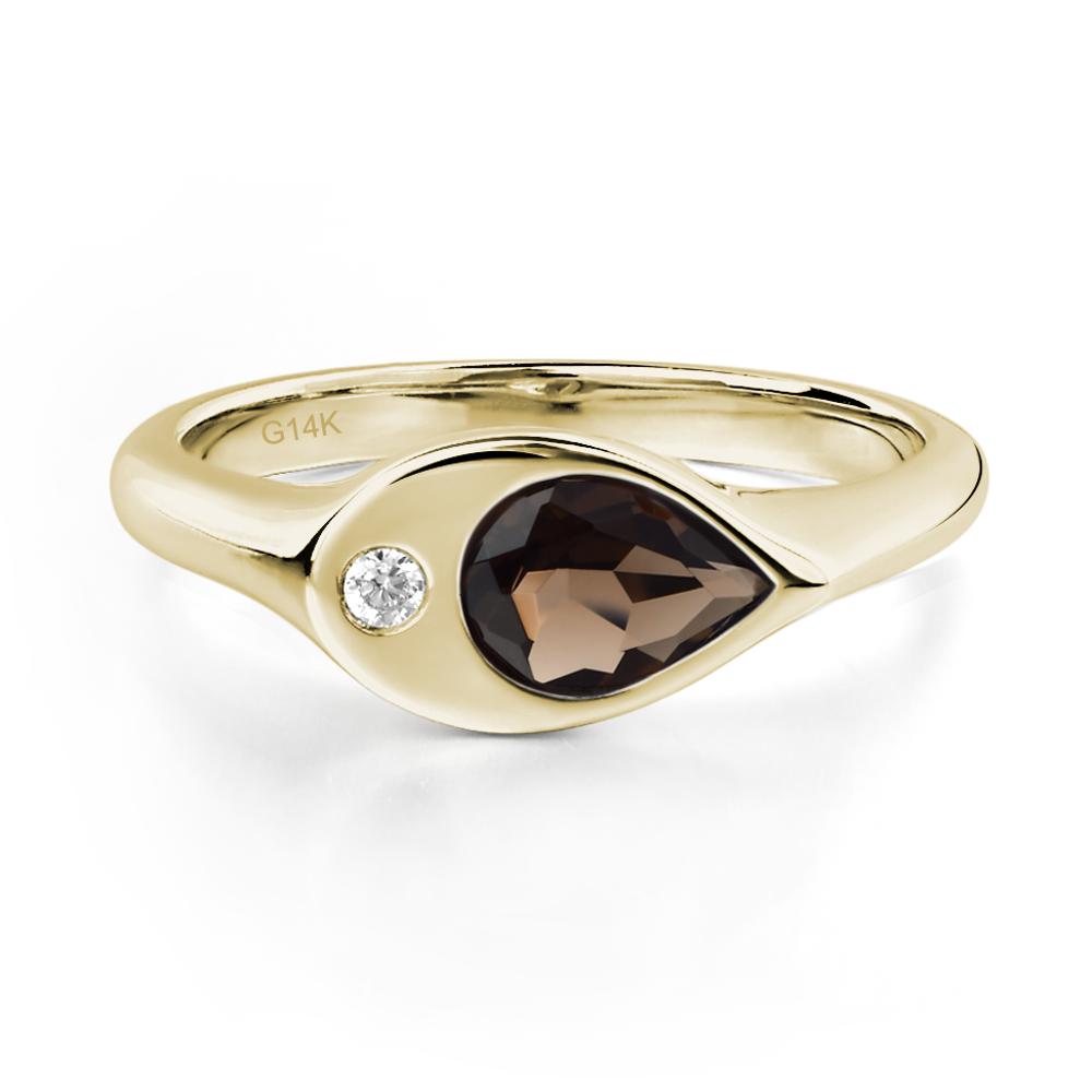 Smoky Quartz East West Pear Engagement Ring - LUO Jewelry #metal_14k yellow gold