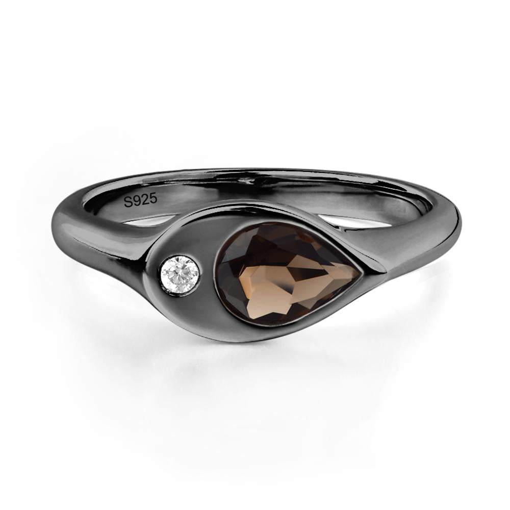 Smoky Quartz East West Pear Engagement Ring - LUO Jewelry #metal_black finish sterling silver