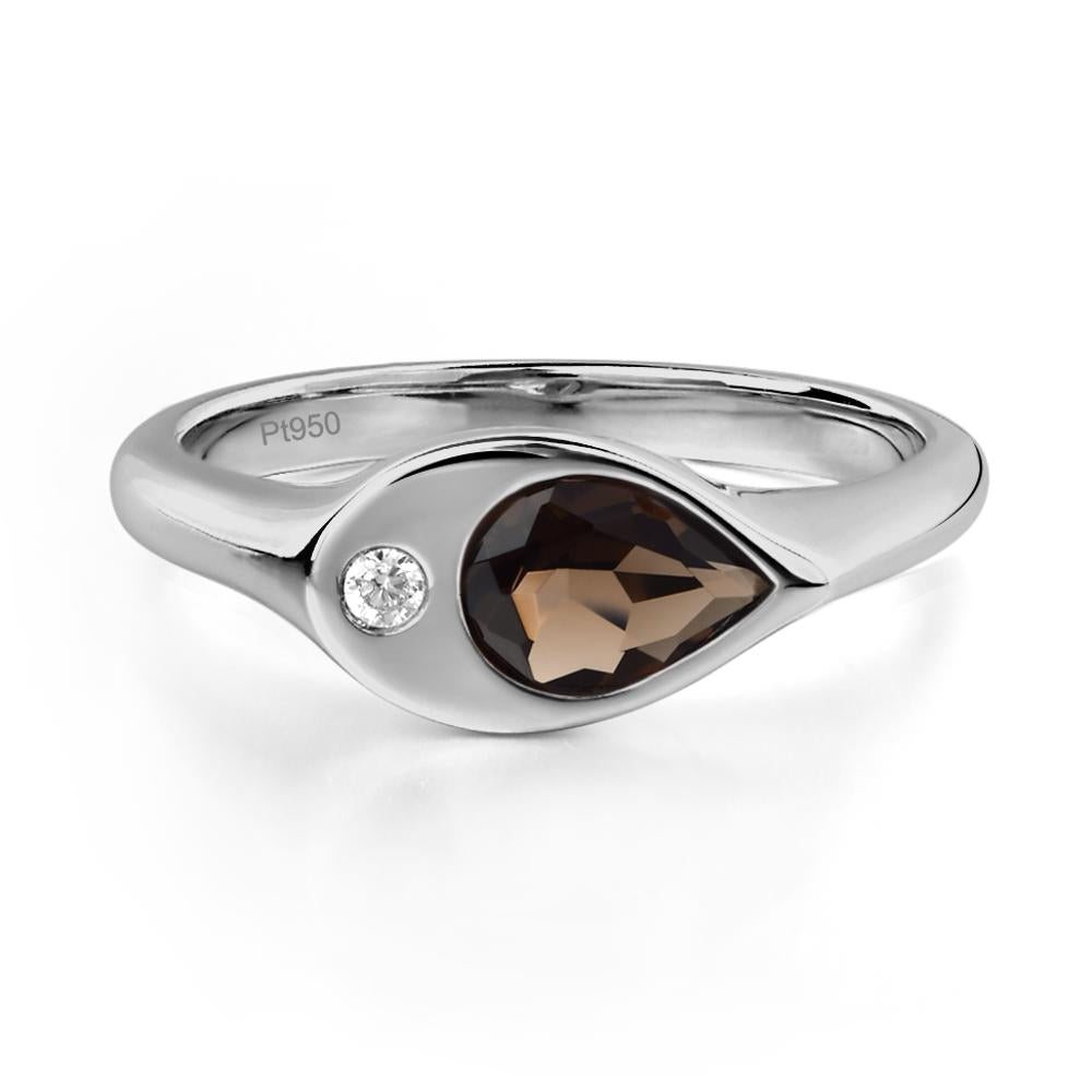 Smoky Quartz East West Pear Engagement Ring - LUO Jewelry #metal_platinum