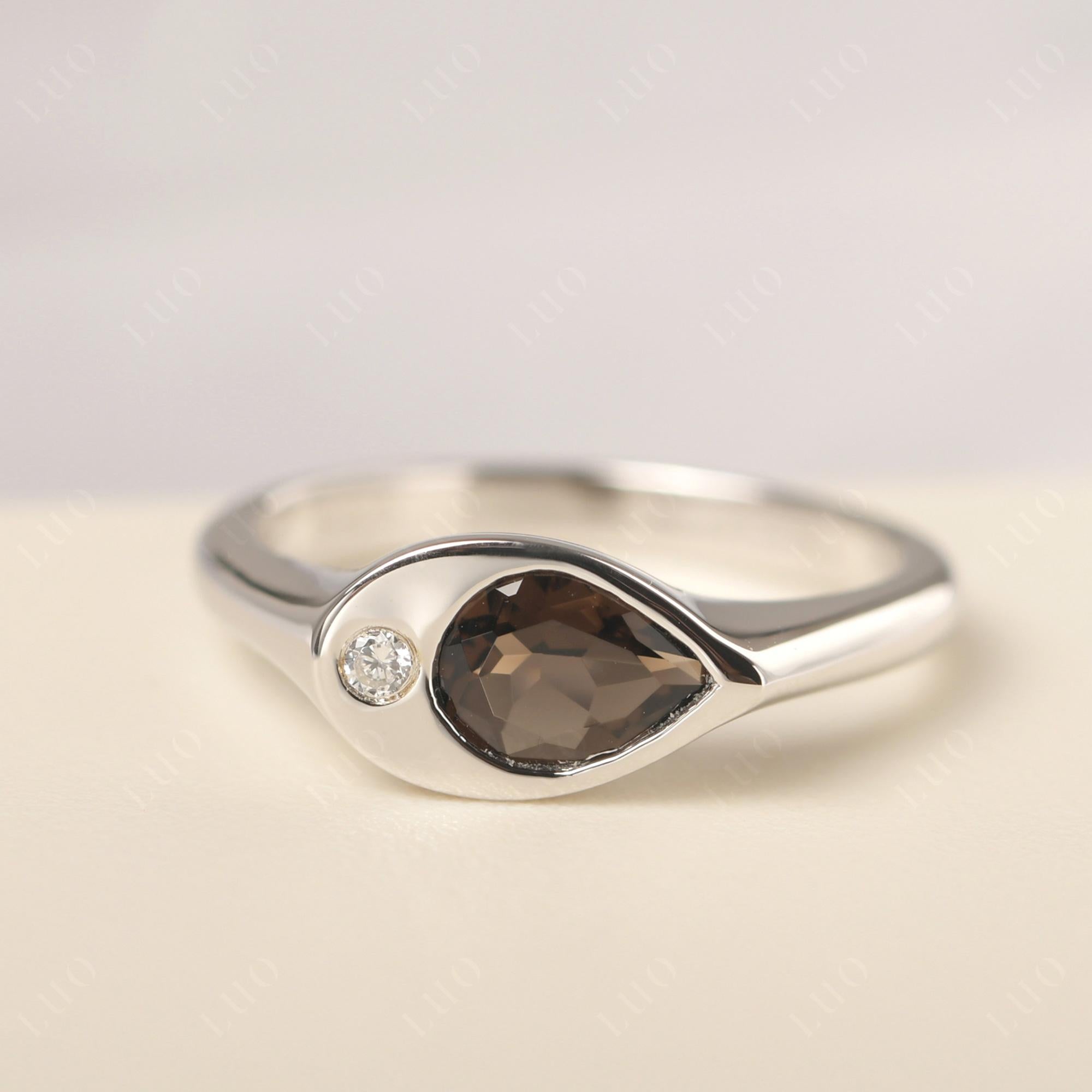 Smoky Quartz East West Pear Engagement Ring - LUO Jewelry