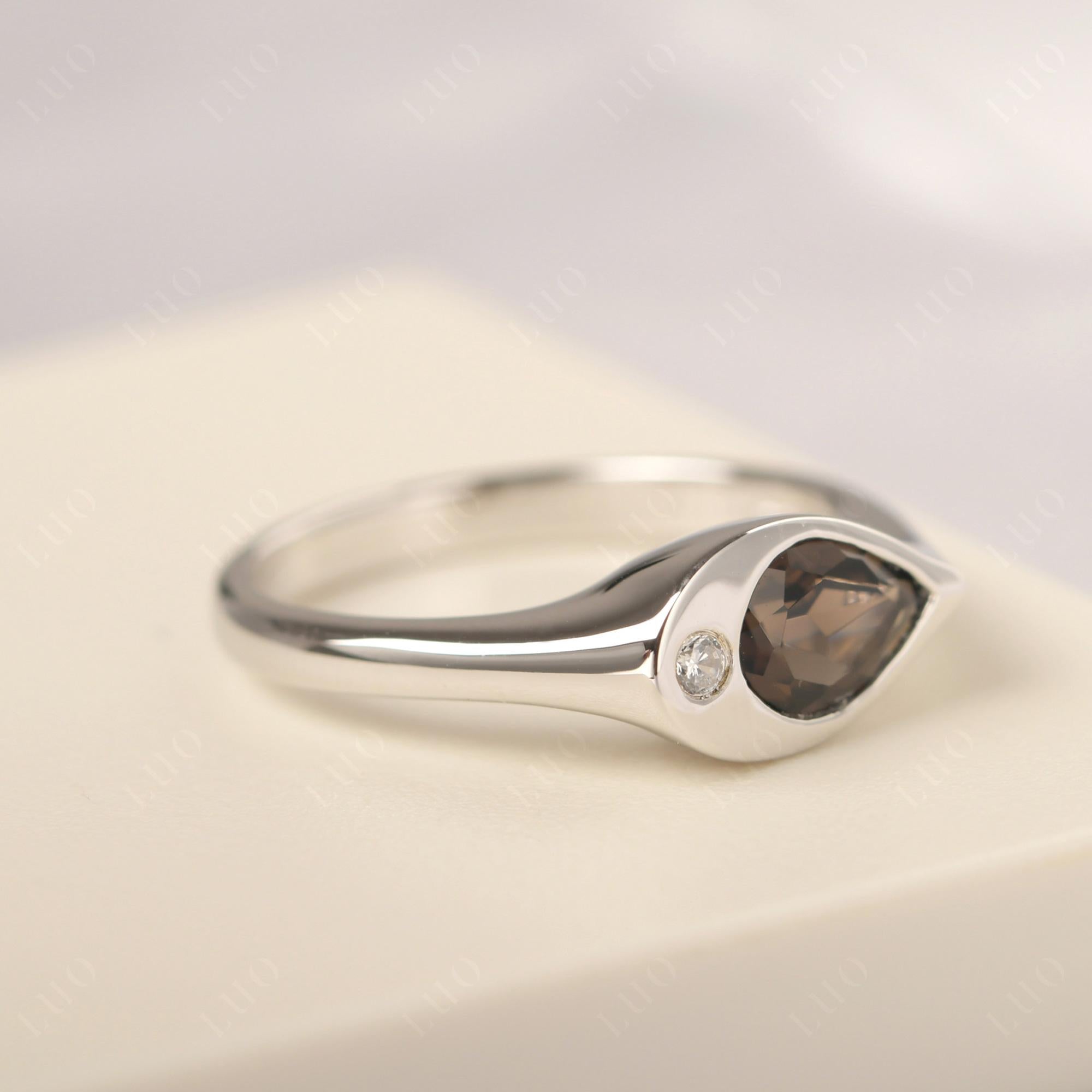 Smoky Quartz East West Pear Engagement Ring - LUO Jewelry
