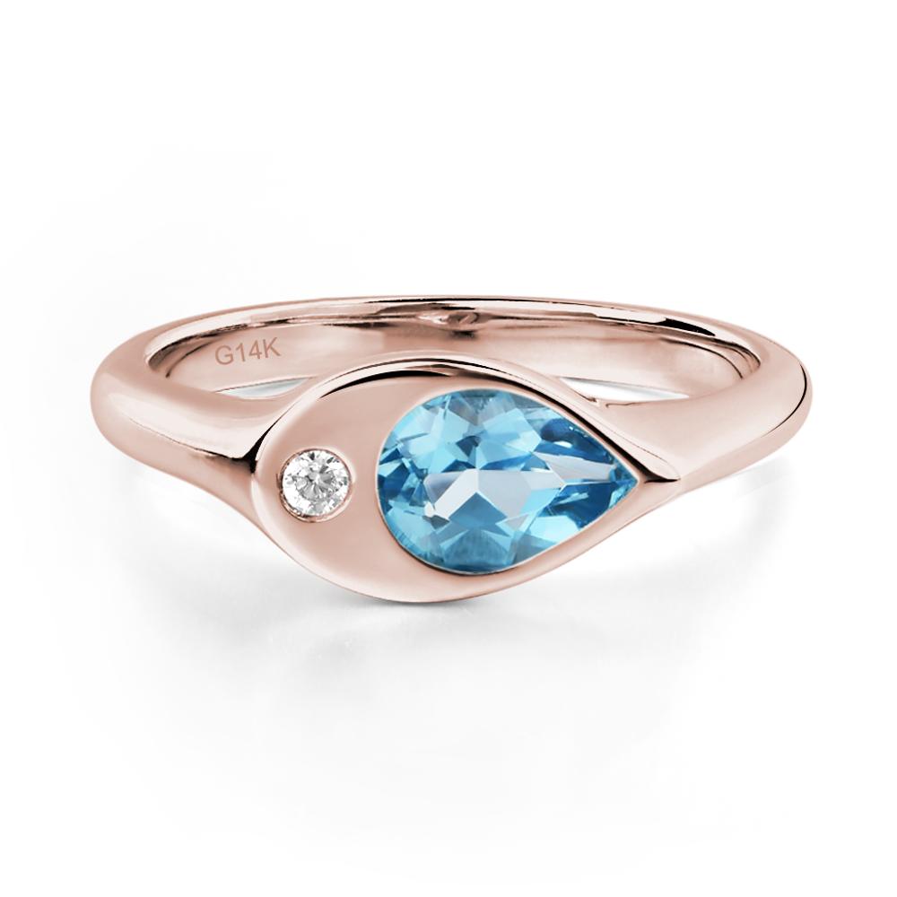 Swiss Blue Topaz East West Pear Engagement Ring - LUO Jewelry #metal_14k rose gold