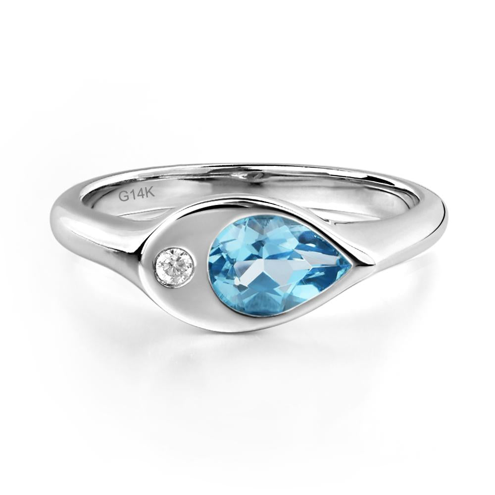 Swiss Blue Topaz East West Pear Engagement Ring - LUO Jewelry #metal_14k white gold
