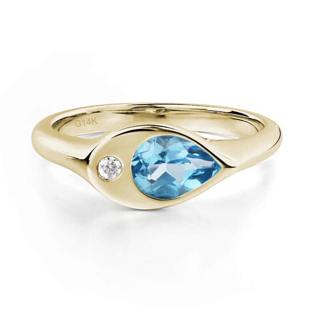 Swiss Blue Topaz East West Pear Engagement Ring - LUO Jewelry #metal_14k yellow gold