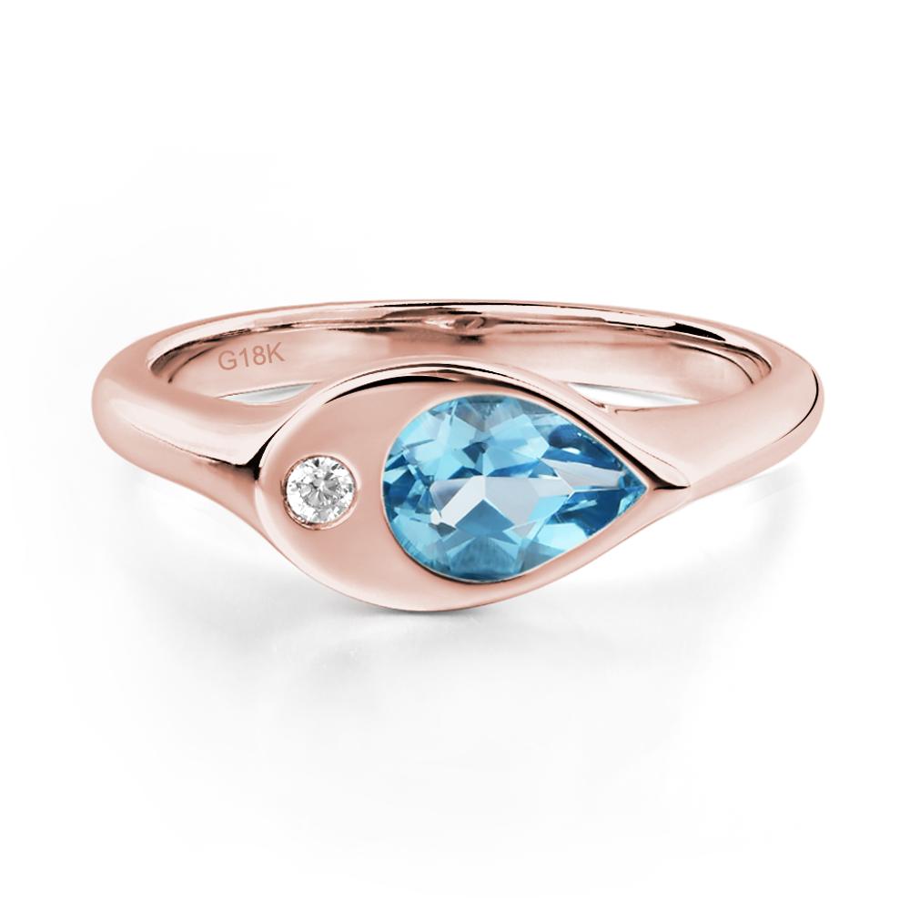 Swiss Blue Topaz East West Pear Engagement Ring - LUO Jewelry #metal_18k rose gold