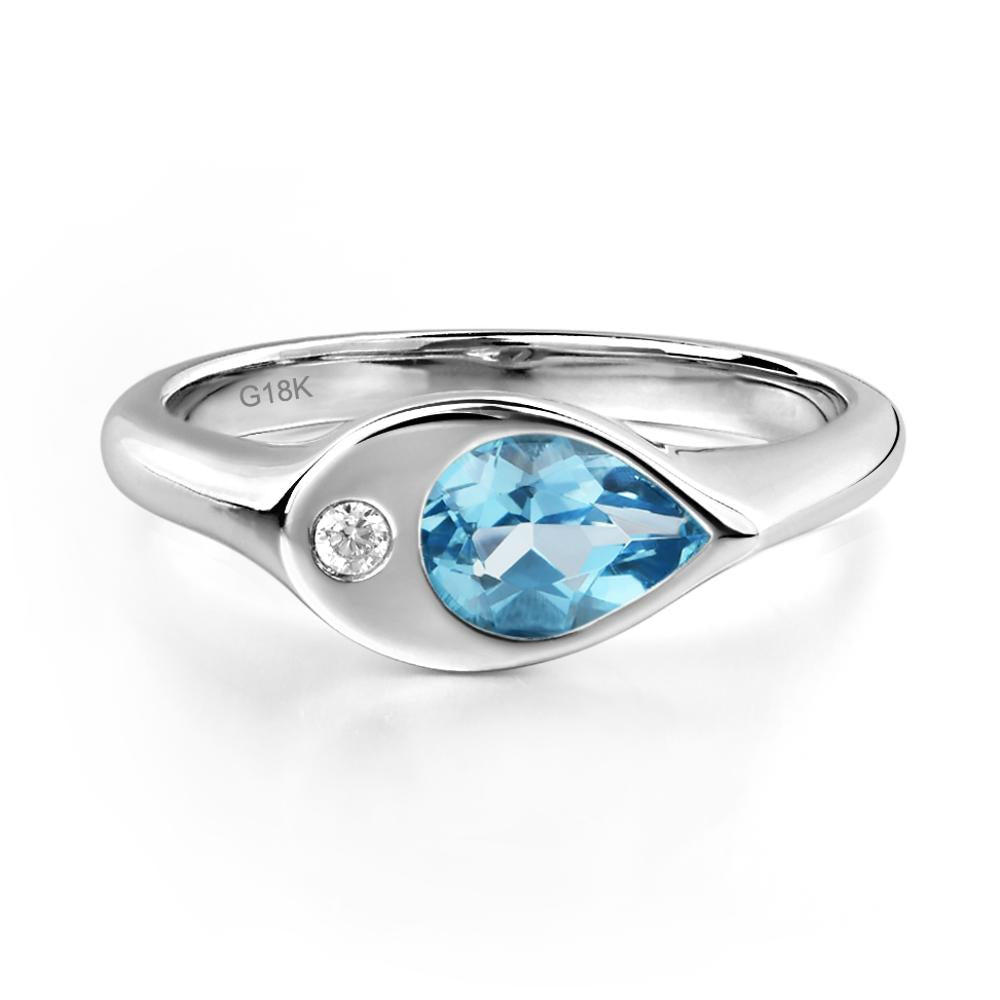 Swiss Blue Topaz East West Pear Engagement Ring - LUO Jewelry #metal_18k white gold