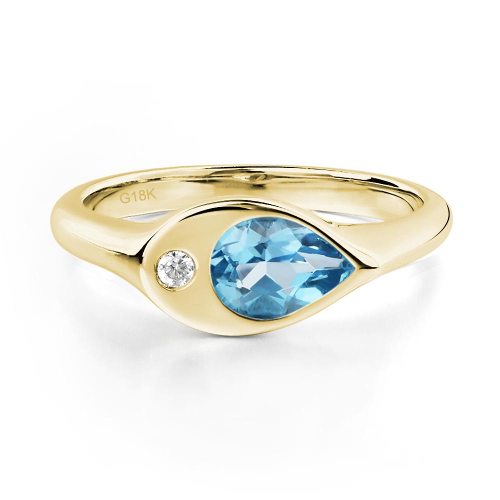 Swiss Blue Topaz East West Pear Engagement Ring - LUO Jewelry #metal_18k yellow gold
