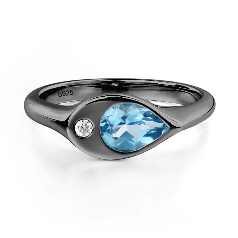 Swiss Blue Topaz East West Pear Engagement Ring - LUO Jewelry #metal_black finish sterling silver