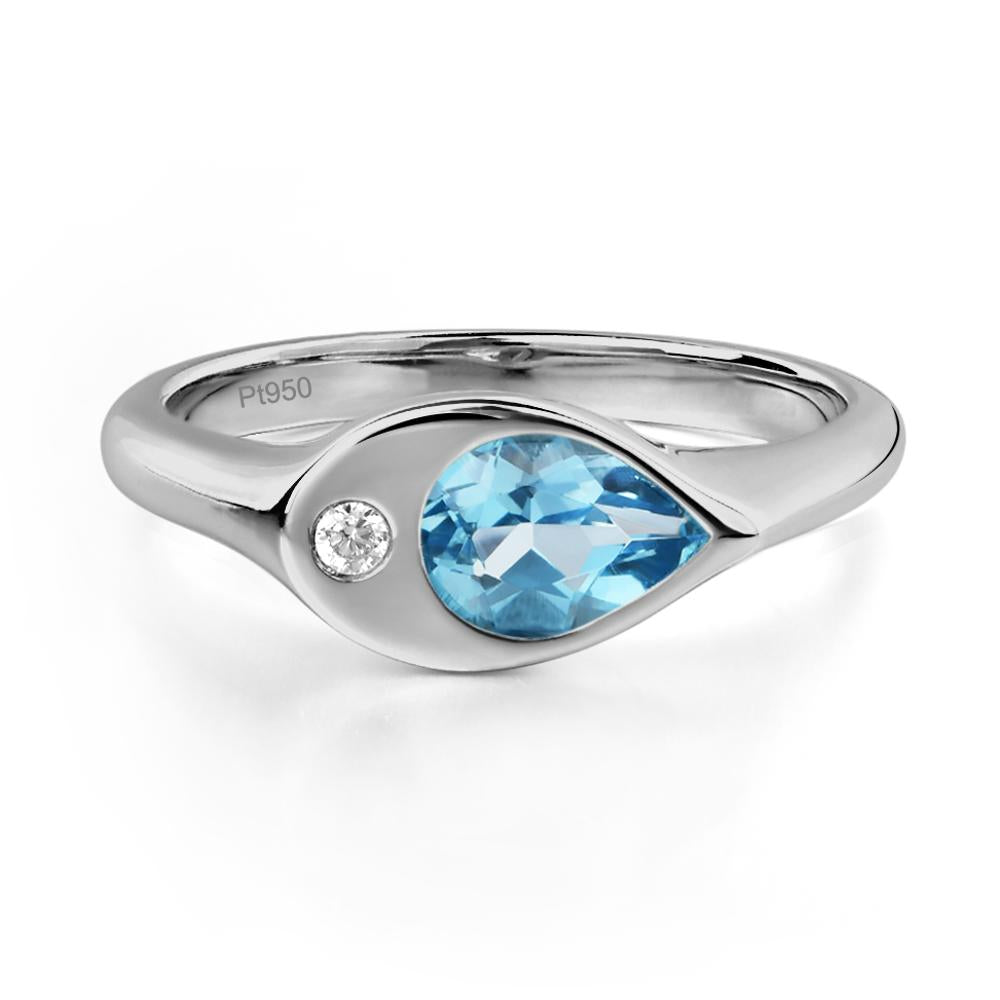 Swiss Blue Topaz East West Pear Engagement Ring - LUO Jewelry #metal_platinum