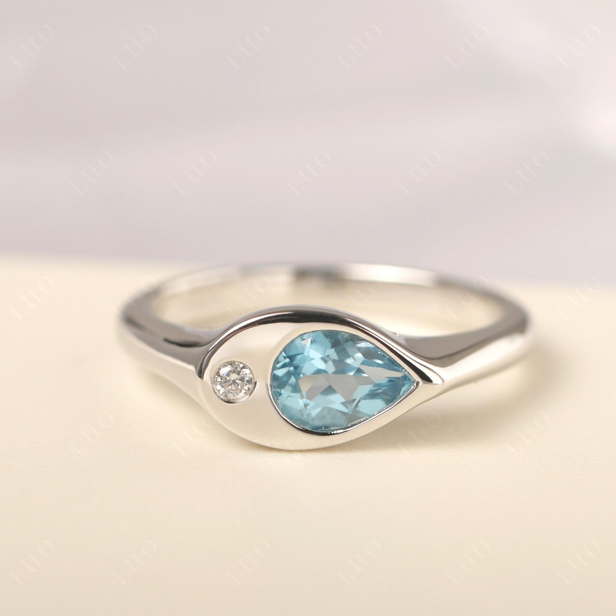 Swiss Blue Topaz East West Pear Engagement Ring - LUO Jewelry
