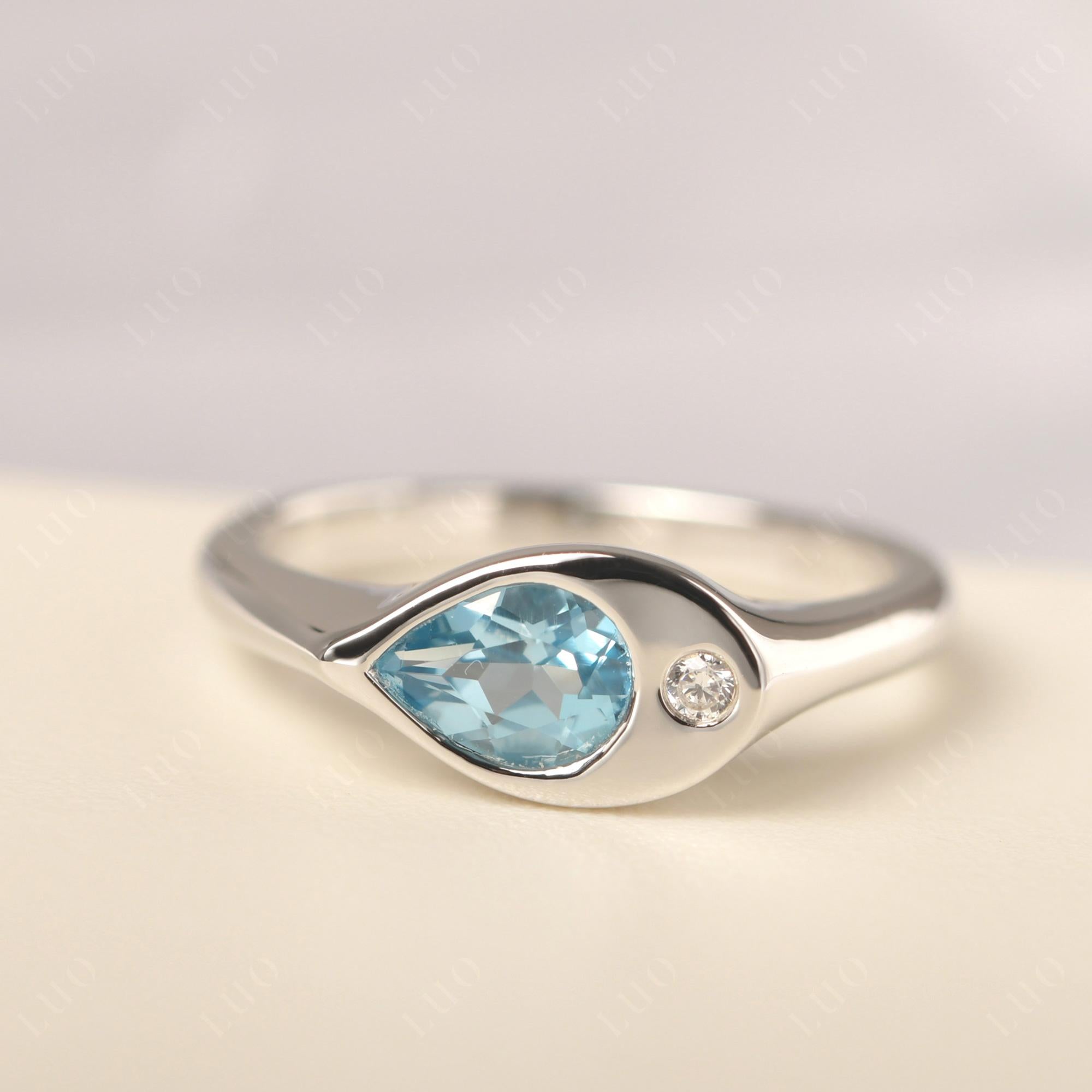 Swiss Blue Topaz East West Pear Engagement Ring - LUO Jewelry
