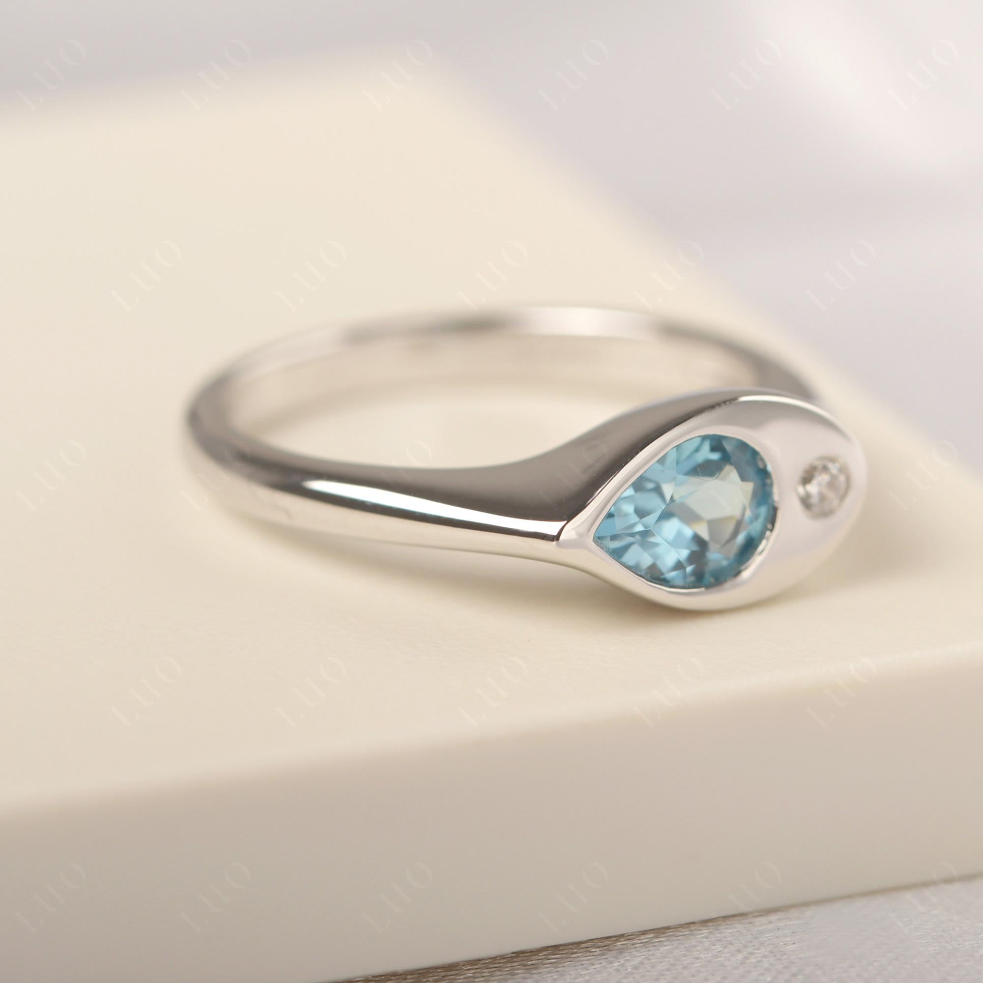 Swiss Blue Topaz East West Pear Engagement Ring - LUO Jewelry